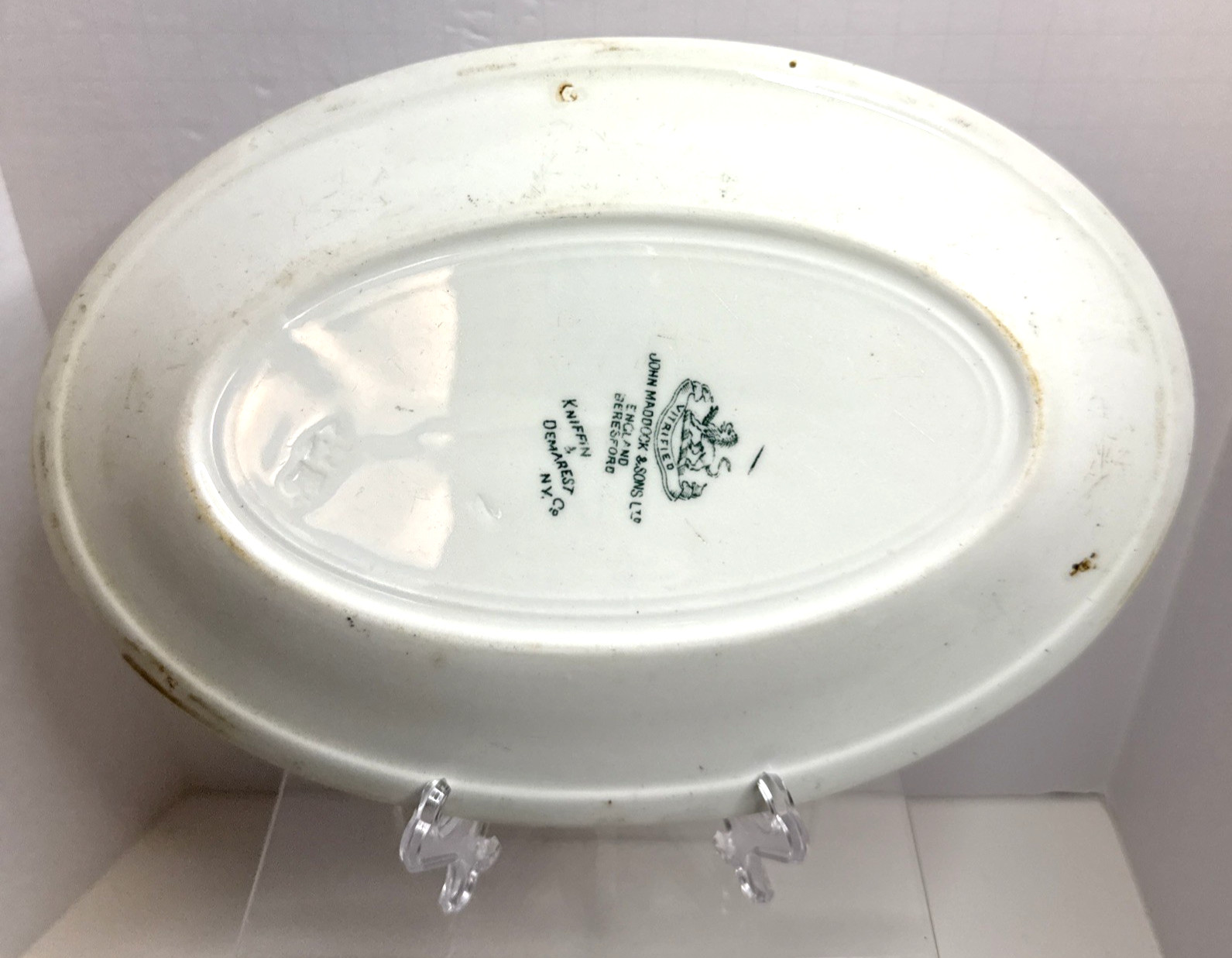 Antique John Maddock & Sons Green Transferware Platter Kniffin & Demarest