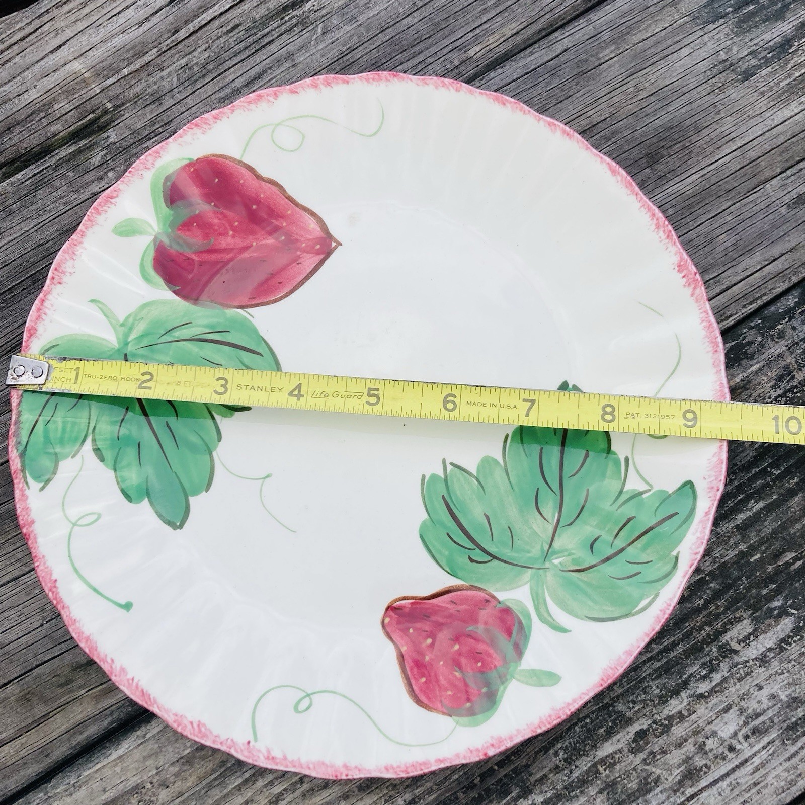 3 Blue Ridge Southern Potteries Wild Strawberry Colonial Green & Red Rim Plates