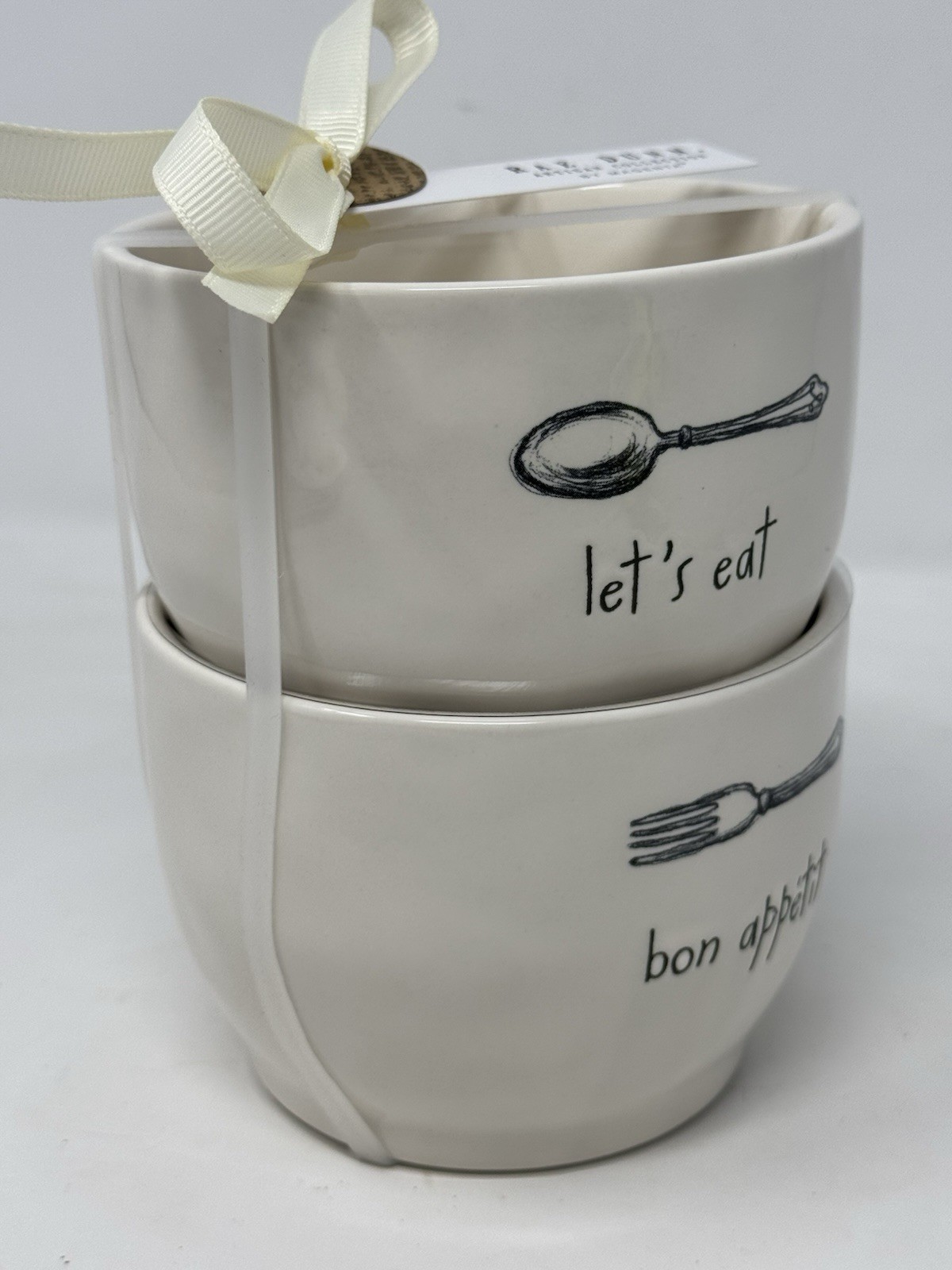 Rae Dunn “LET’S EAT” & ”Bon Appetit” Cereal / Soup Bowl 4.5” Ceramic – LOT of 2