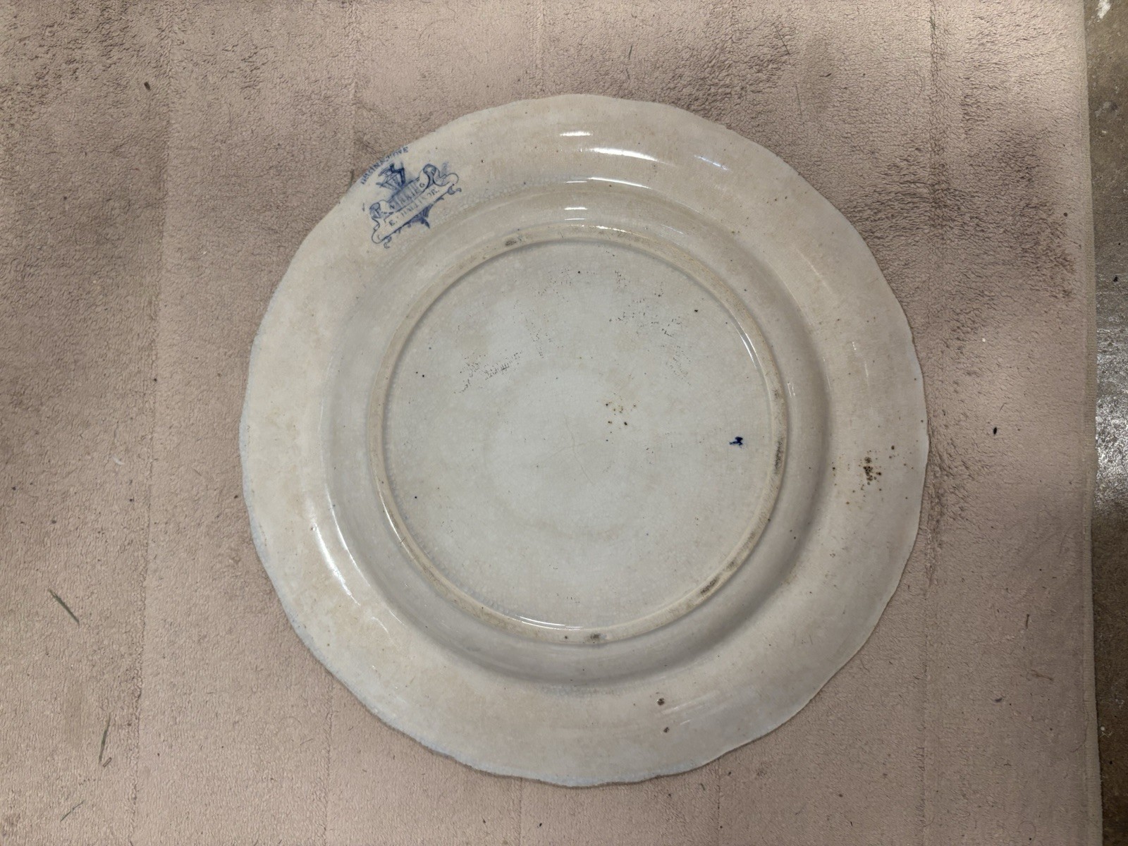 Antique E. Challinor Ironstone Plate Blue pattern nankin Wavy England