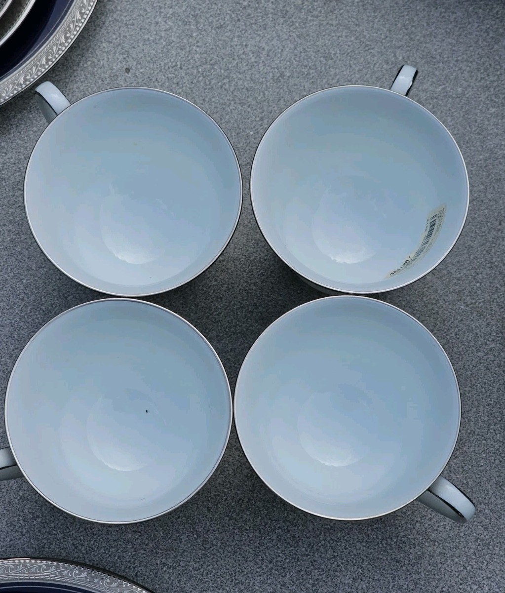 Noritake Legendary 16 Piece 4 Cups 12 Saucer Crestwood Cobalt Platinum No Box