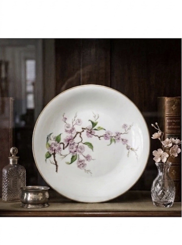 HEINRICH H&C Selb Blossomtime Pink Cherry Flower Salad Plate Gold Rim 7.75 in
