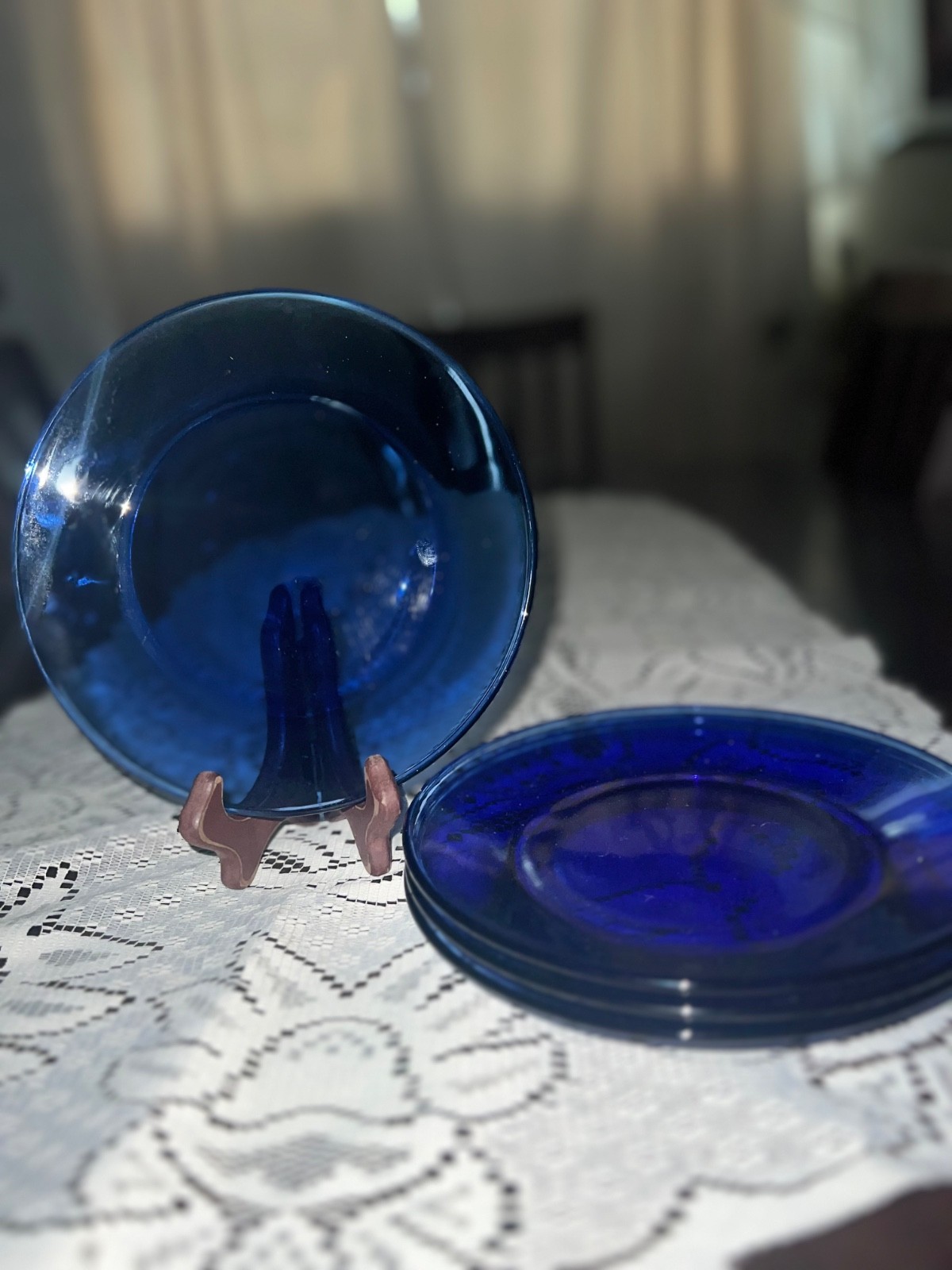 Vintage Cobalt Blue Glass Salad Plates 7.5″ Set of 4