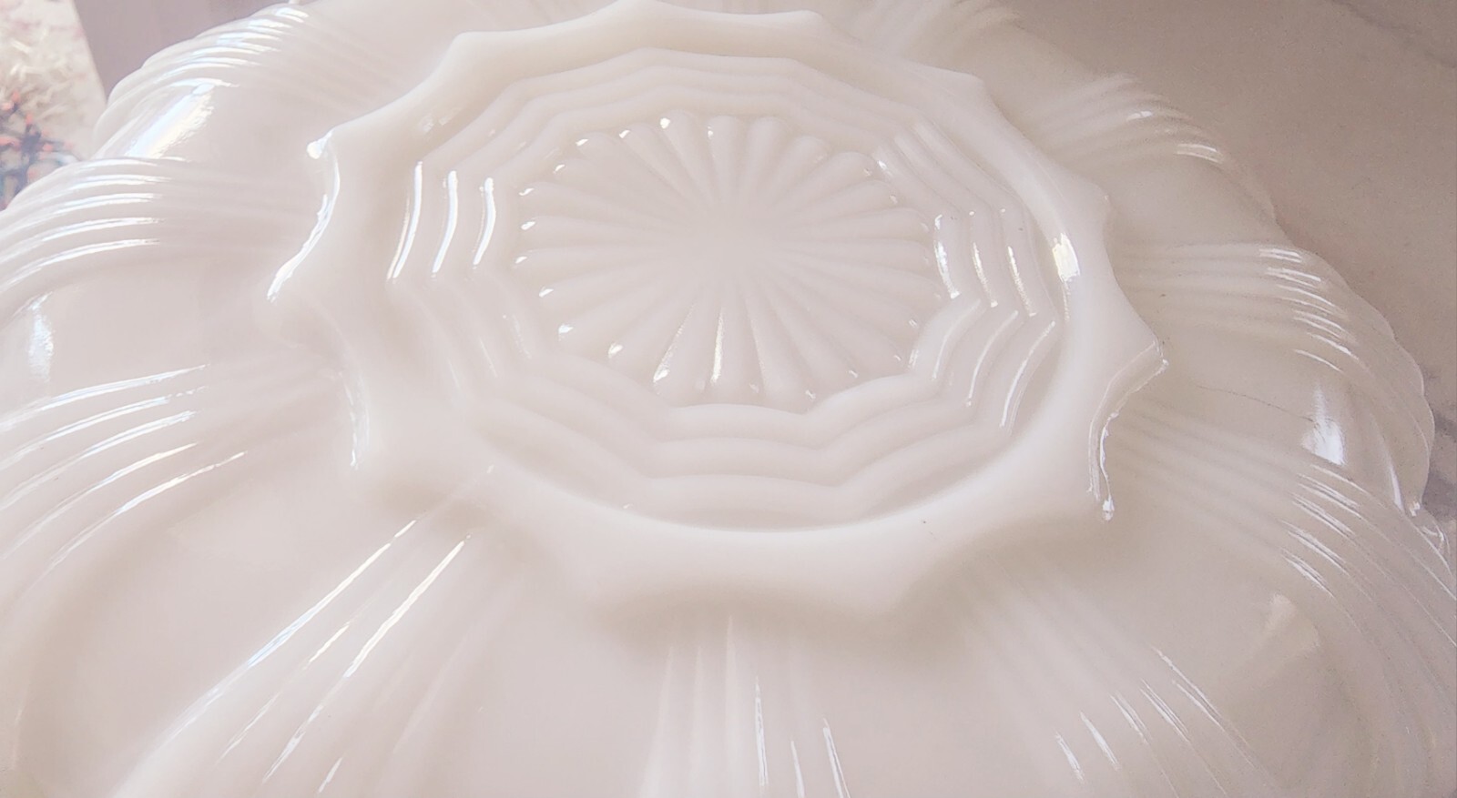Vintage Anchor Hocking Milk Glass Sectioned Divided Serving Dish 10”