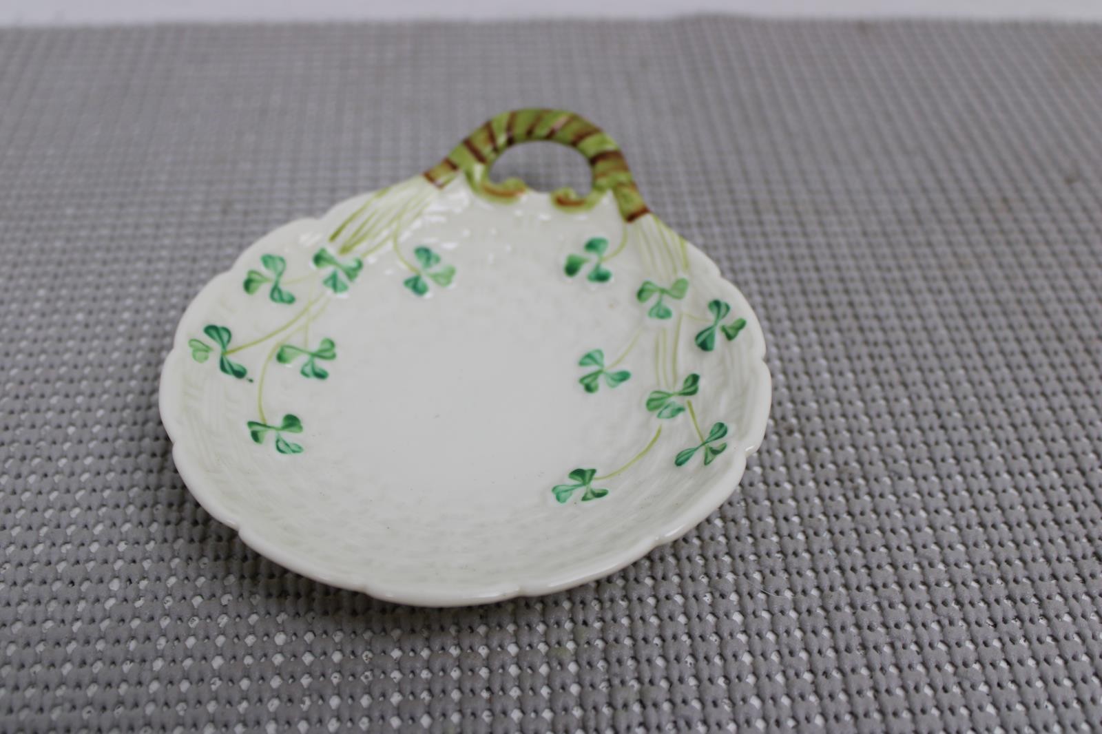 Belleek Small Trinket Dish Plate With Handle 6th Mark
