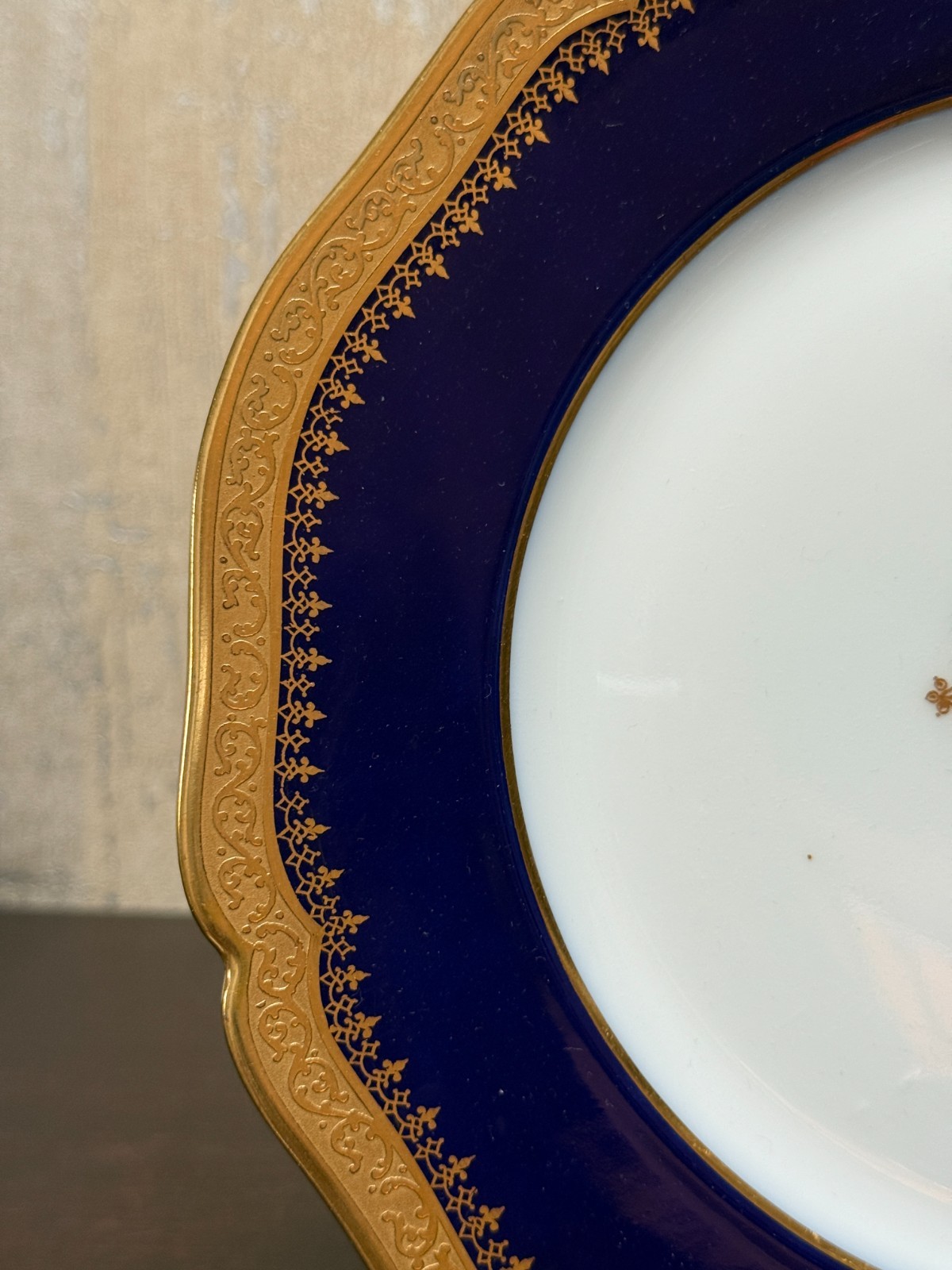 Antique D&C Limoges France Plate 9.75″ Cobalt Blue Gold Higgins & Seiter NY
