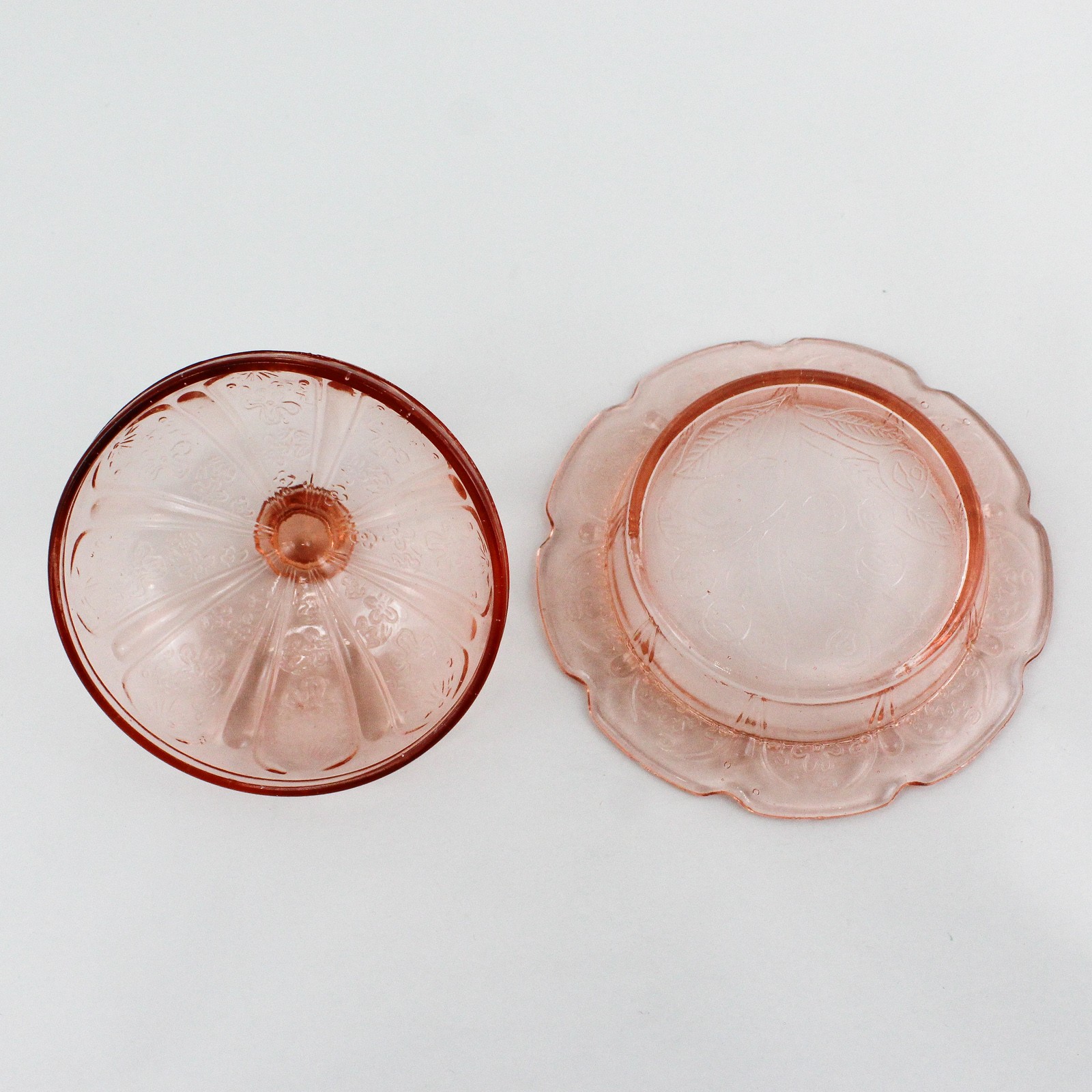 Vintage Jeannette Glass Covered Butter Dish Cherry Blossom Pink