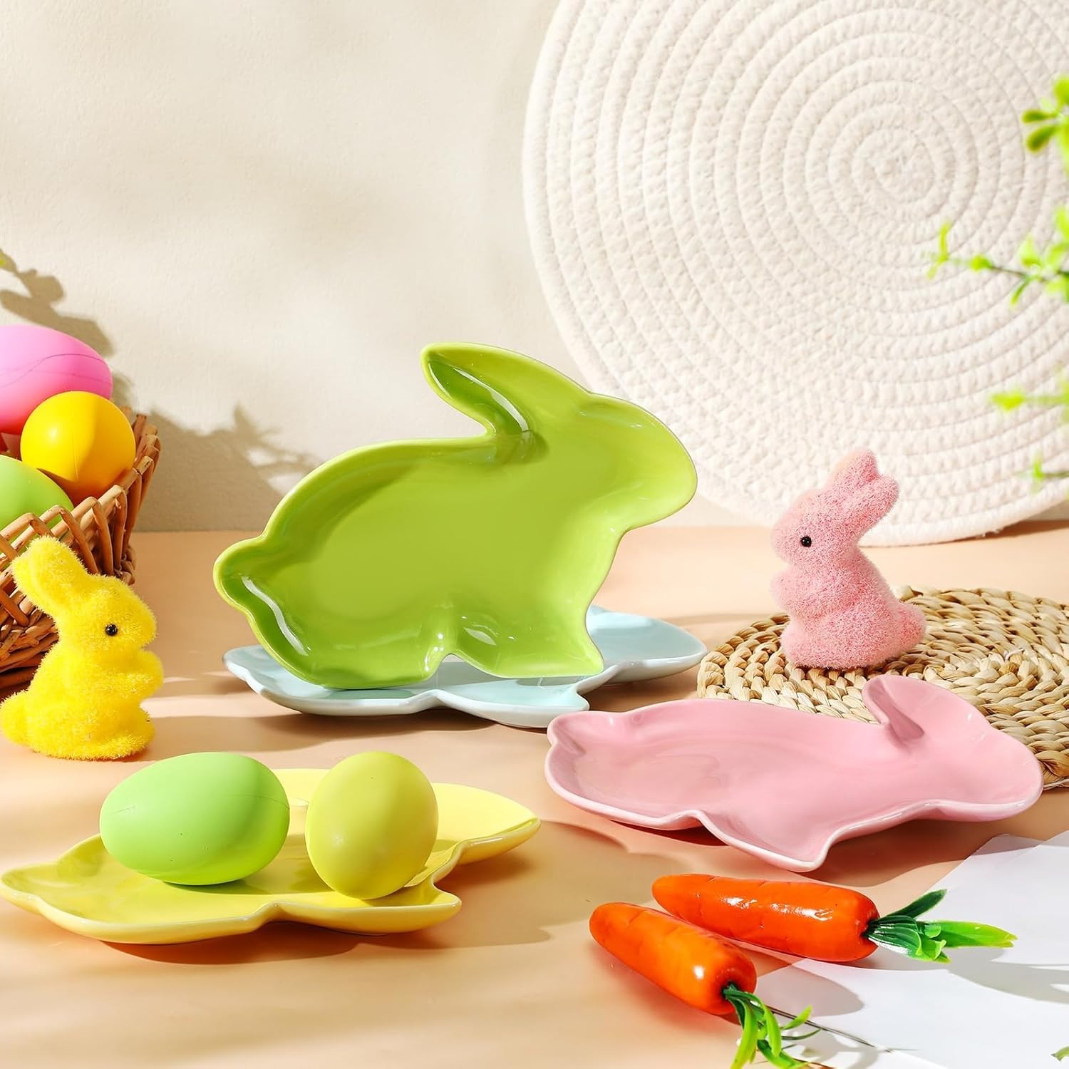4 Pcs Easter Bunny Shaped Plates Ceramic Serving Candy Dishes Rabbit Dinner T…