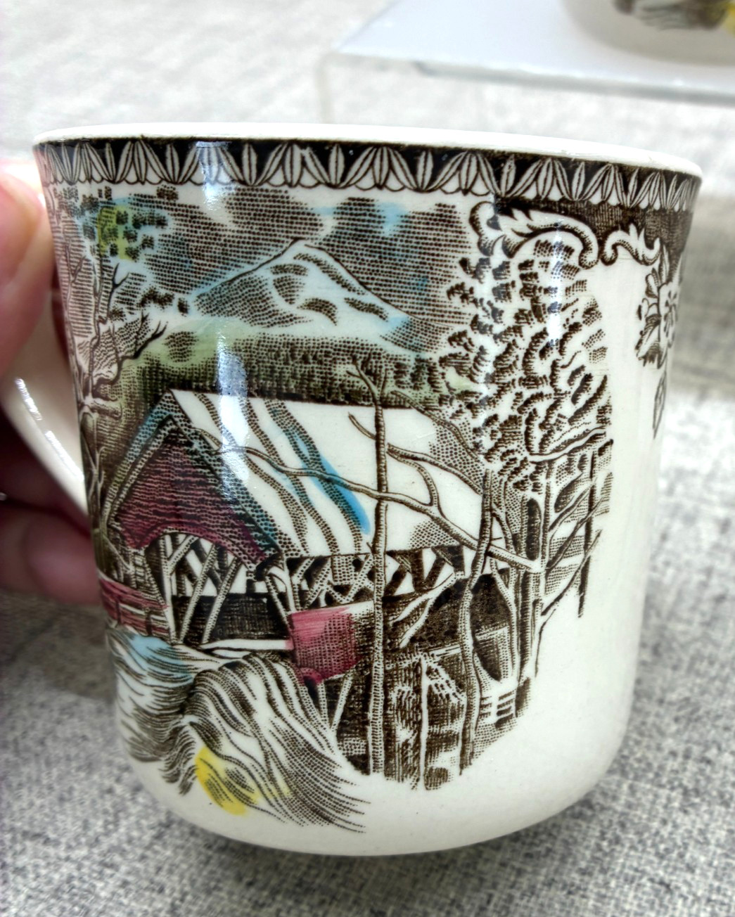 Johnson Bros The Friendly Village Covered Bridge Coffee MUGS England Set of Four