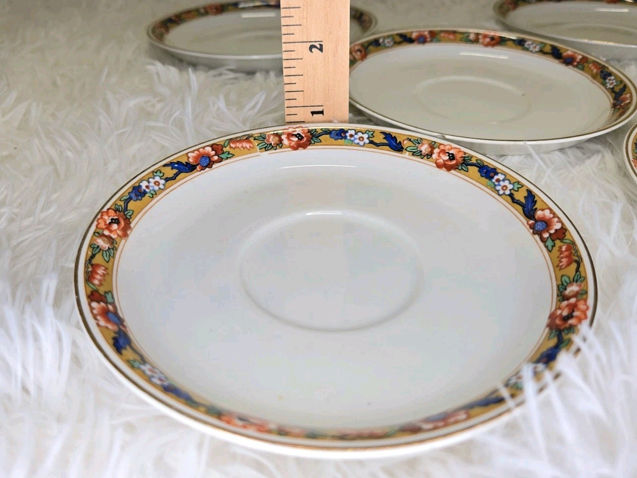 Set of 5 Vintage Johnson Bros England JB17 saucer plates rust blue floral gold