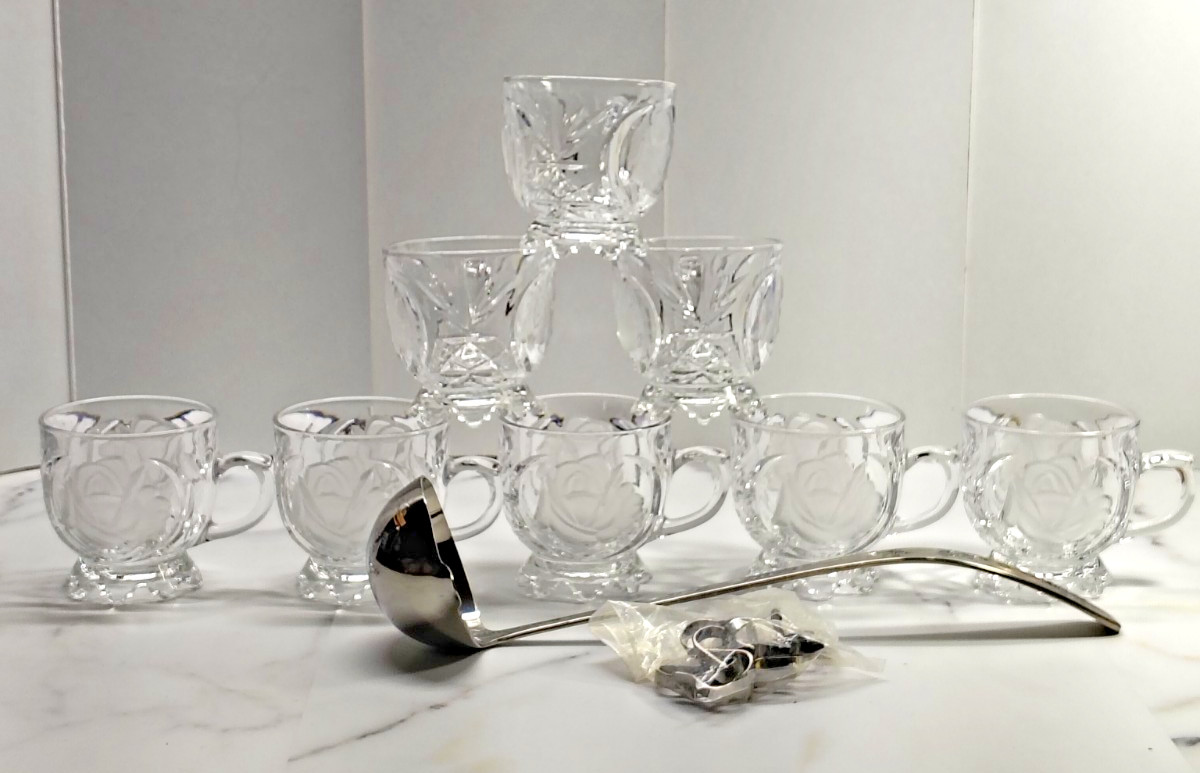 Vintage Mikasa Crystal mugs-cups with dipper and cup hanger