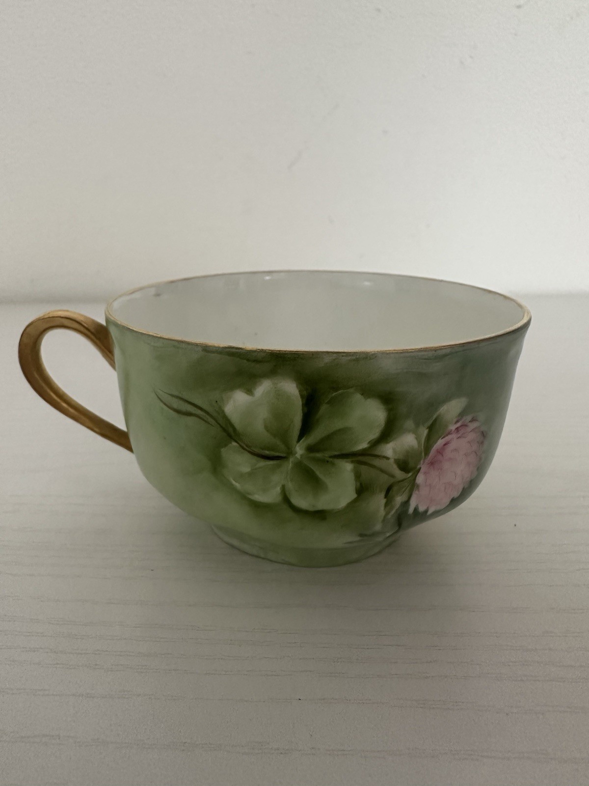Antique Haviland France Limoges Teacup Hand Painted Pink Clover Floral Gold Trim