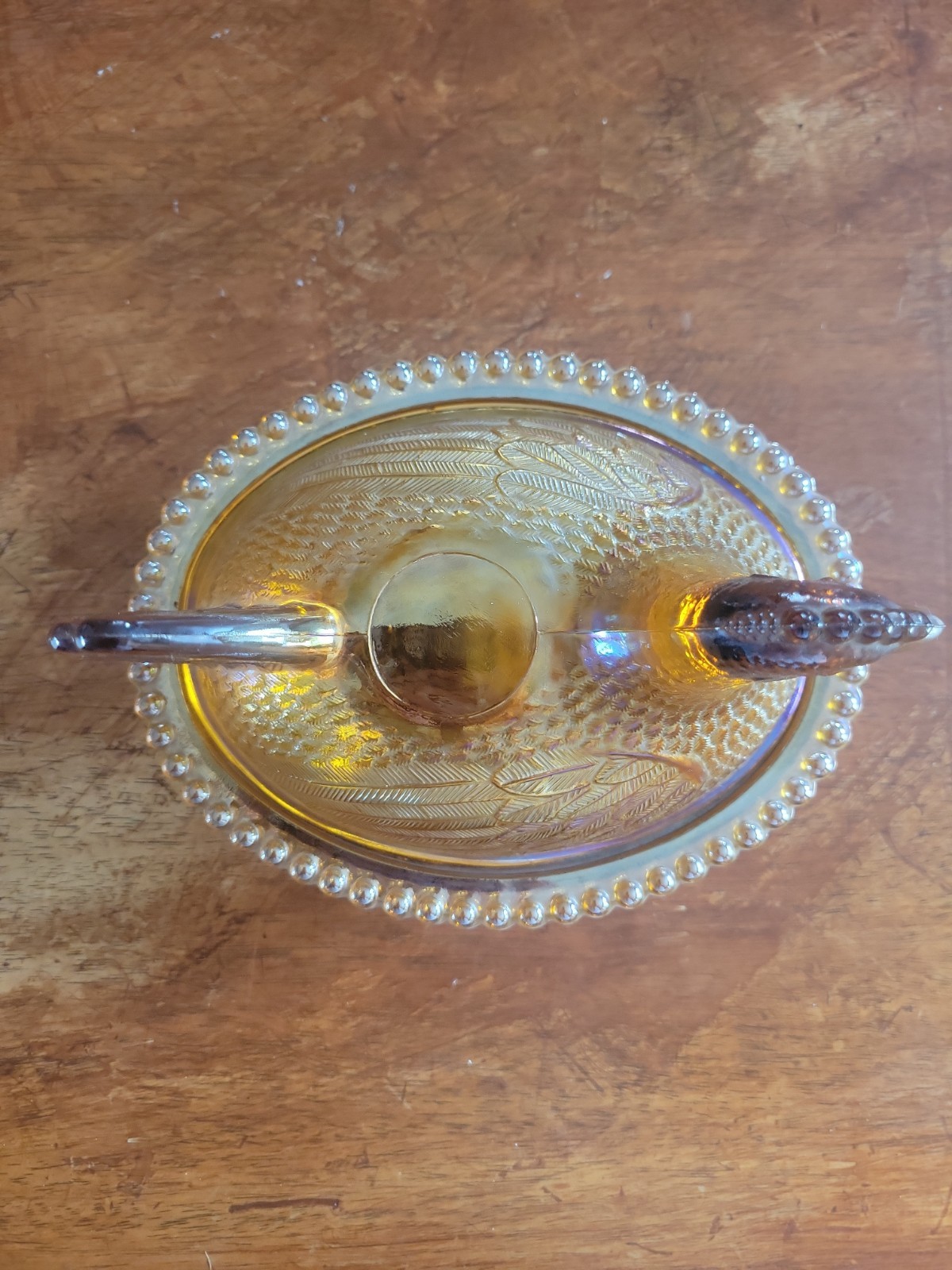 Vintage Indiana Company Amber Irridescent Carnival Glass “Hen on a Nest”