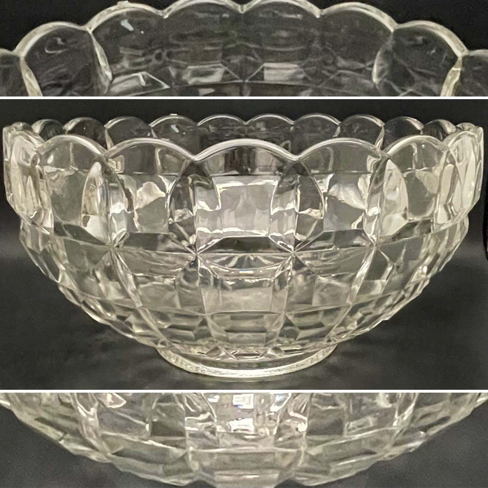 Tiffin Square Diamonds Beveled Block Waffle 25pc Glass Punch Bowl Set c1950s USA