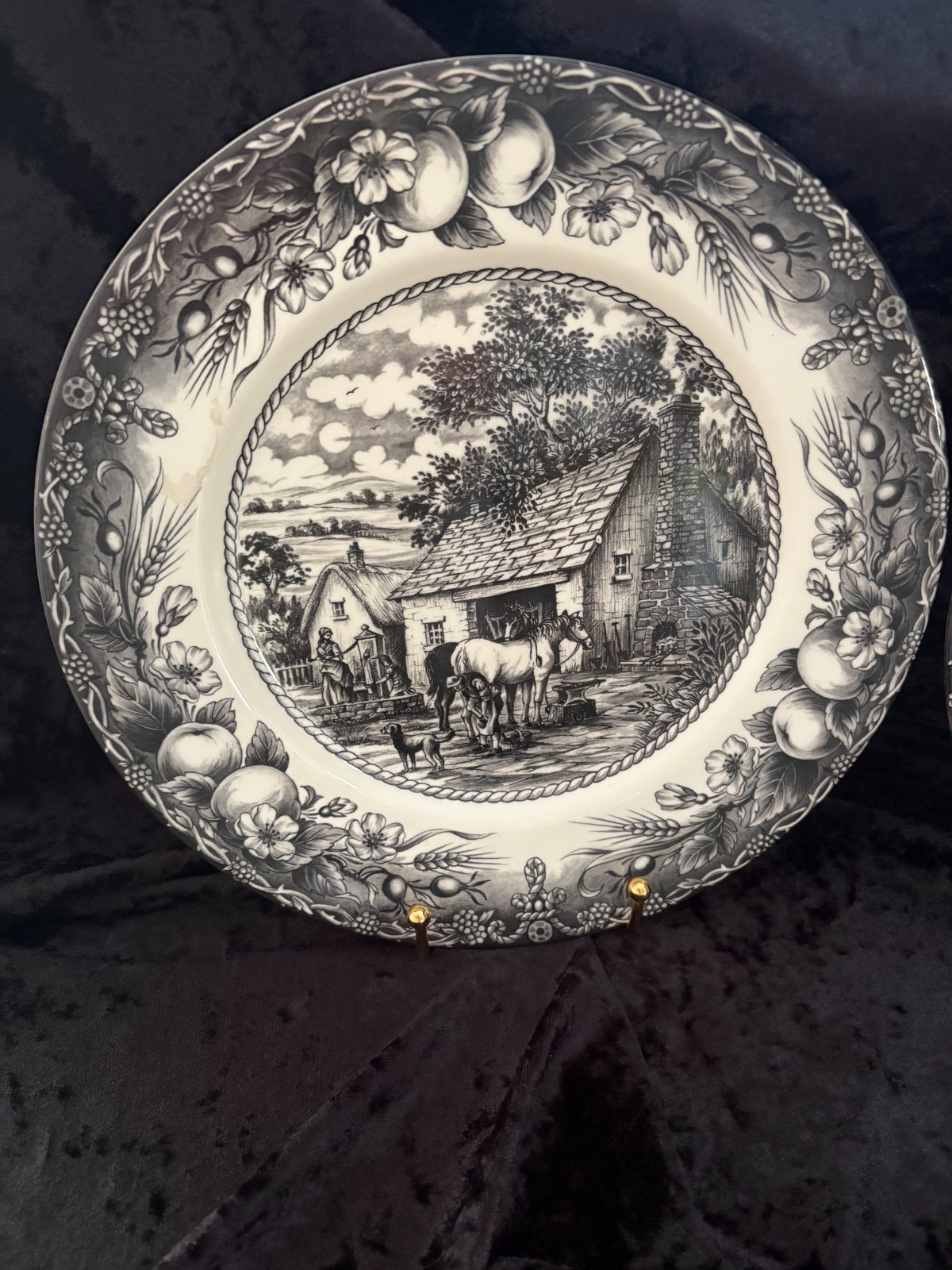 Royal Stafford Fine earthenware Black & White Dinner plate Blacksmith’s Forge
