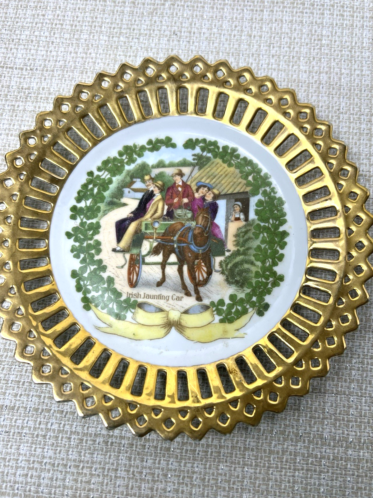 Vintage Lot 2 SET Schumann Bavaria Reticulated Gold Irish Home Decor Plates 8″