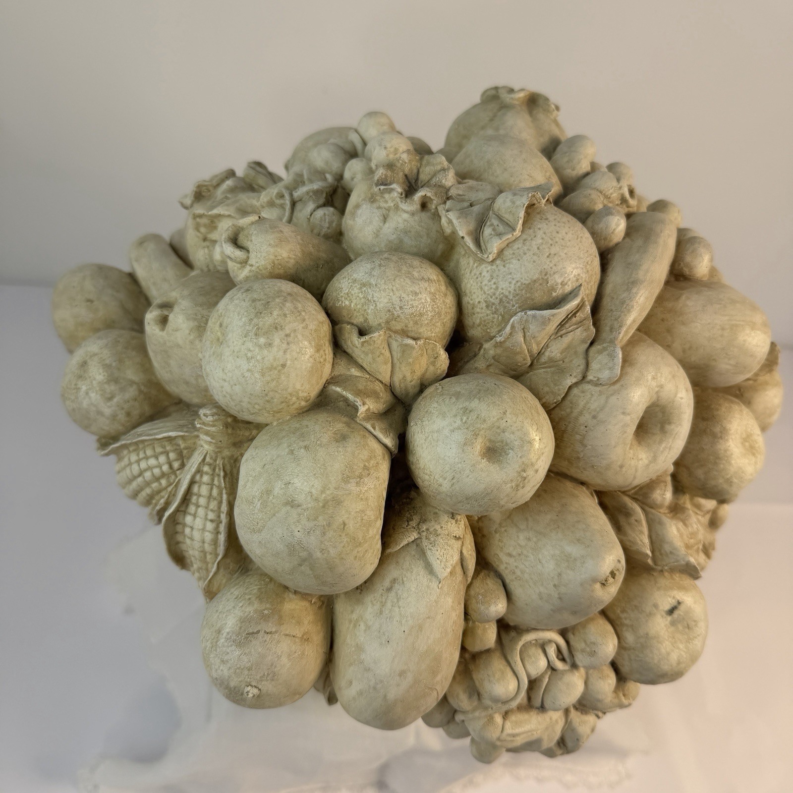 Large Resin Fruit & Flower Basket Centerpiece 12”H Off White Garden Boho Cottage