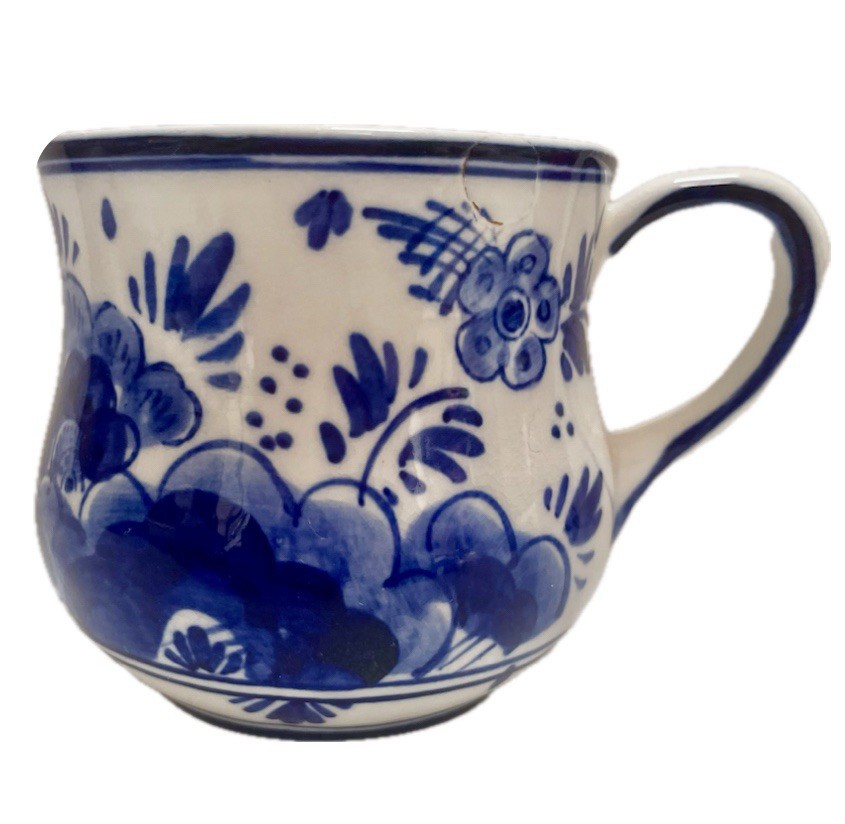 Delft Blue Mug Hand Painted Pottery Floral Cup Vase Flower Pot Home Decor