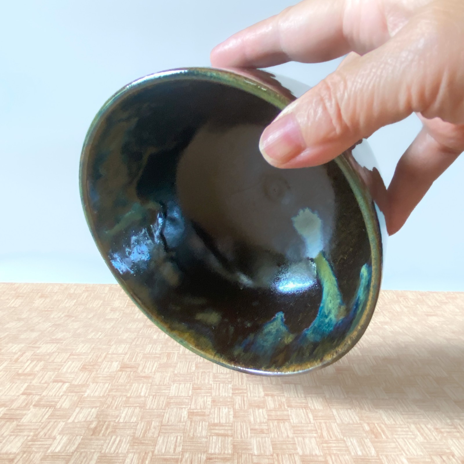 Wheel Thrown Cereal/Ramen/ Soup Bowl. Brown Green Hand-Made Pottery Bowl.