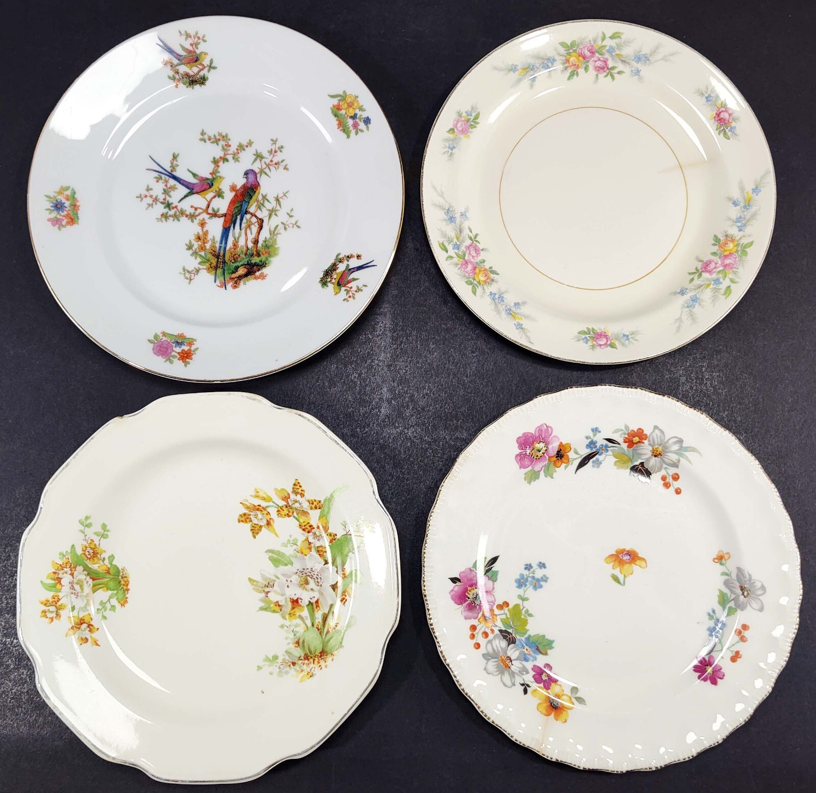 Vintage Mismatched China Salad Plates Gallery Wall Collection Chipped Set/4