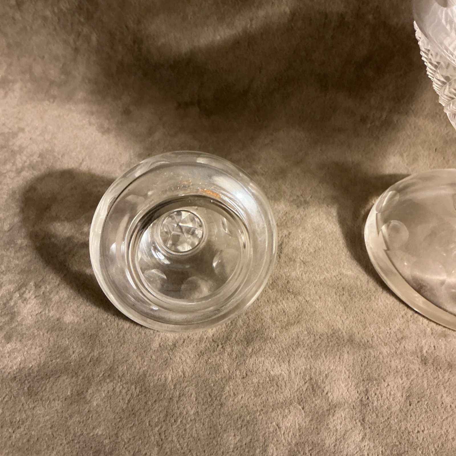 Victorian Cut Glass Hand Blown Sweet Meat Covered Small Jar Diamond Pattern