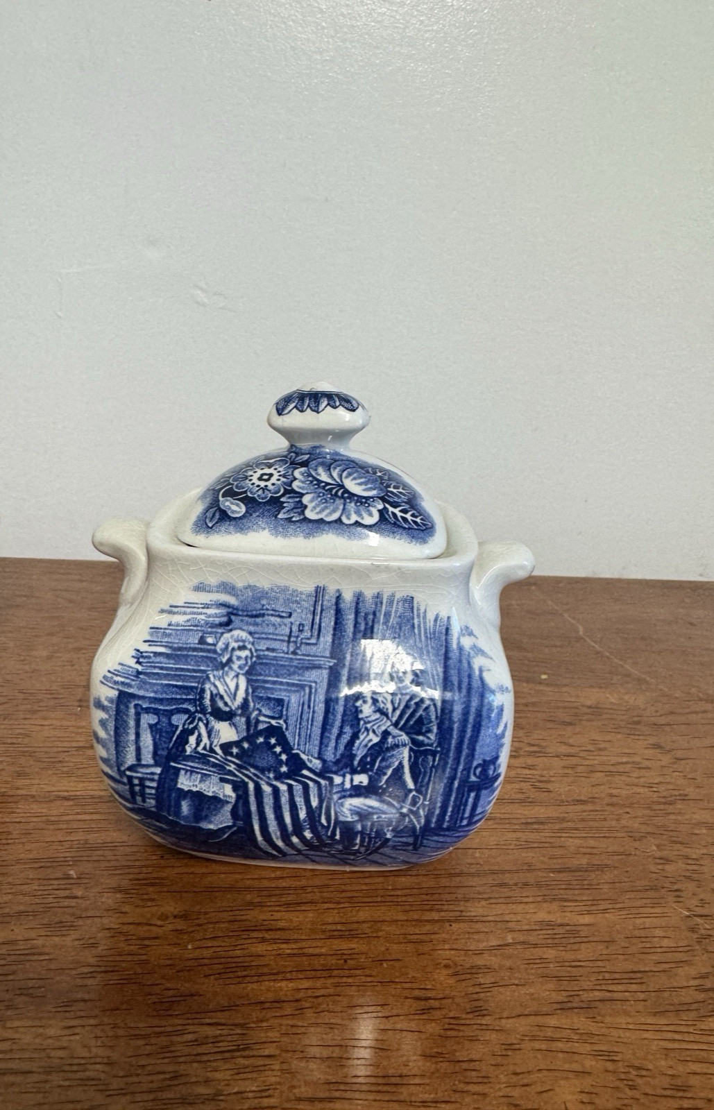 Liberty Blue Betsy Ross Tea Set Cups Creamers Sugar Bowl England Lot 9 Pc