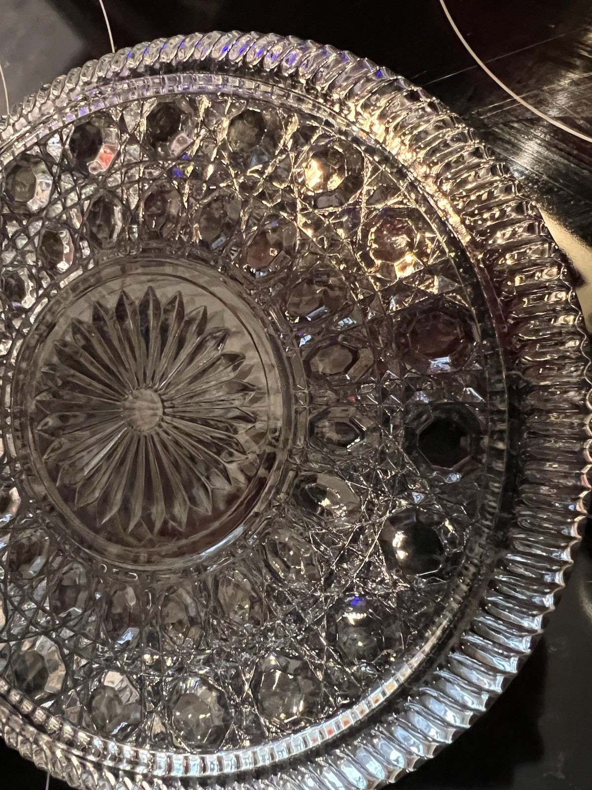 Vintage Federal Glass Windsor Clear Plate Platter Button & Cane Pattern 9″
