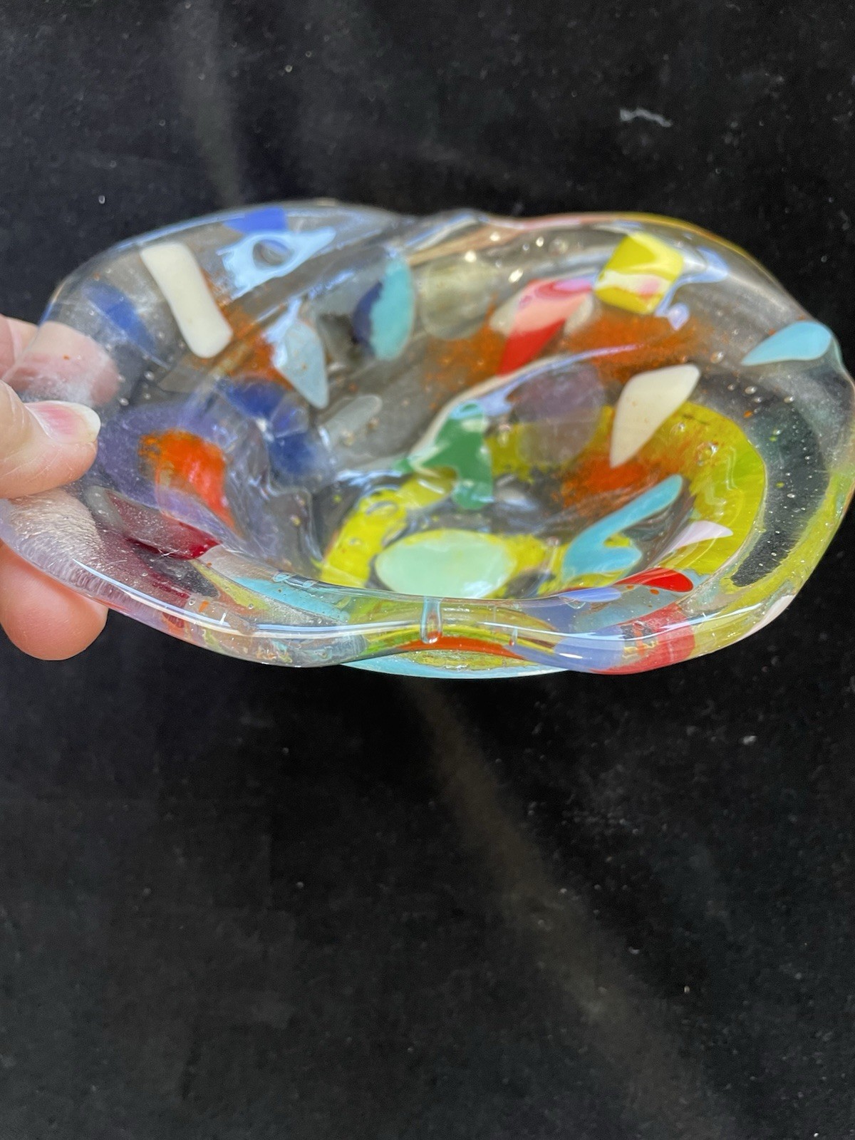 “Circles Of Joy “Contemporary Fused Art Glass Abstract Handmade 6.5”x3 “ OOAK