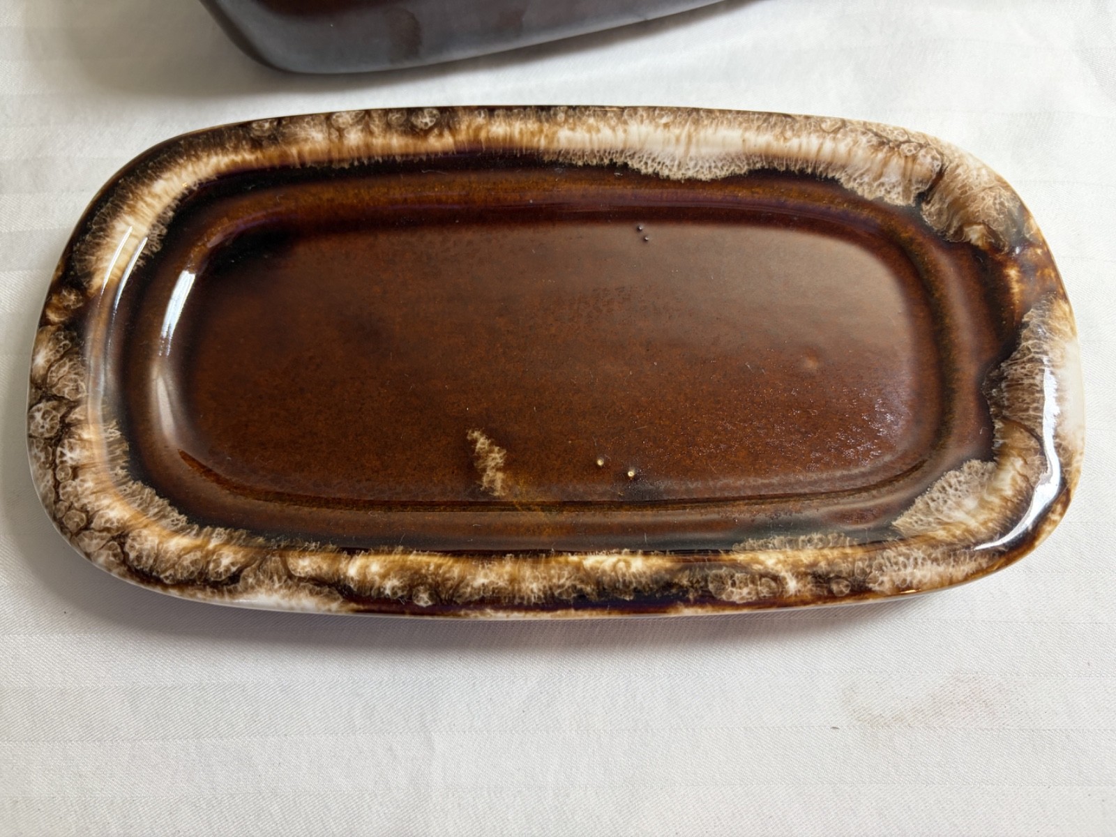 Vintage Brown Drip Glaze Ceramic Covered Butter Dish
