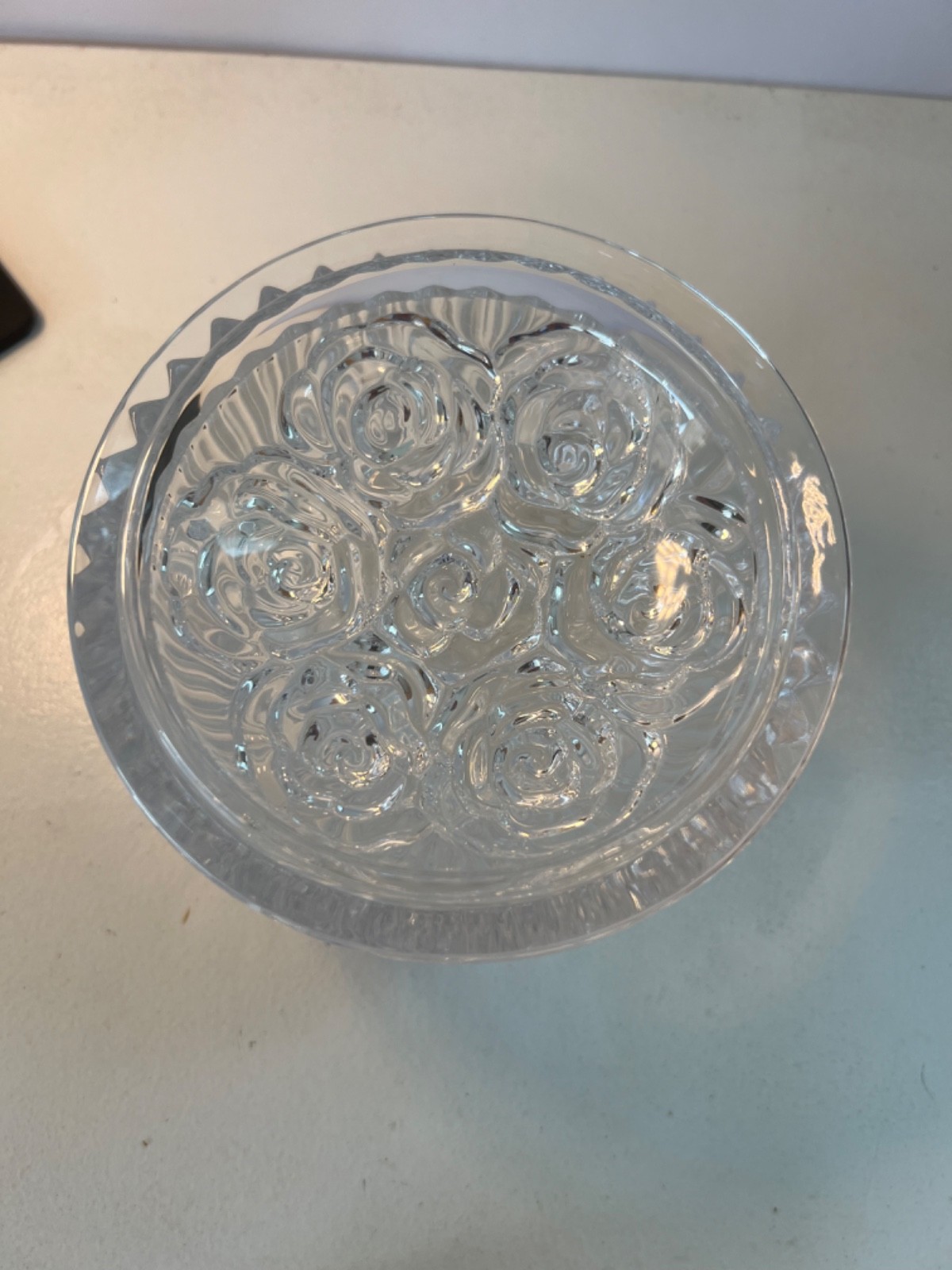 “Roses” Trinket Candy Dish Pressed Clear Glass