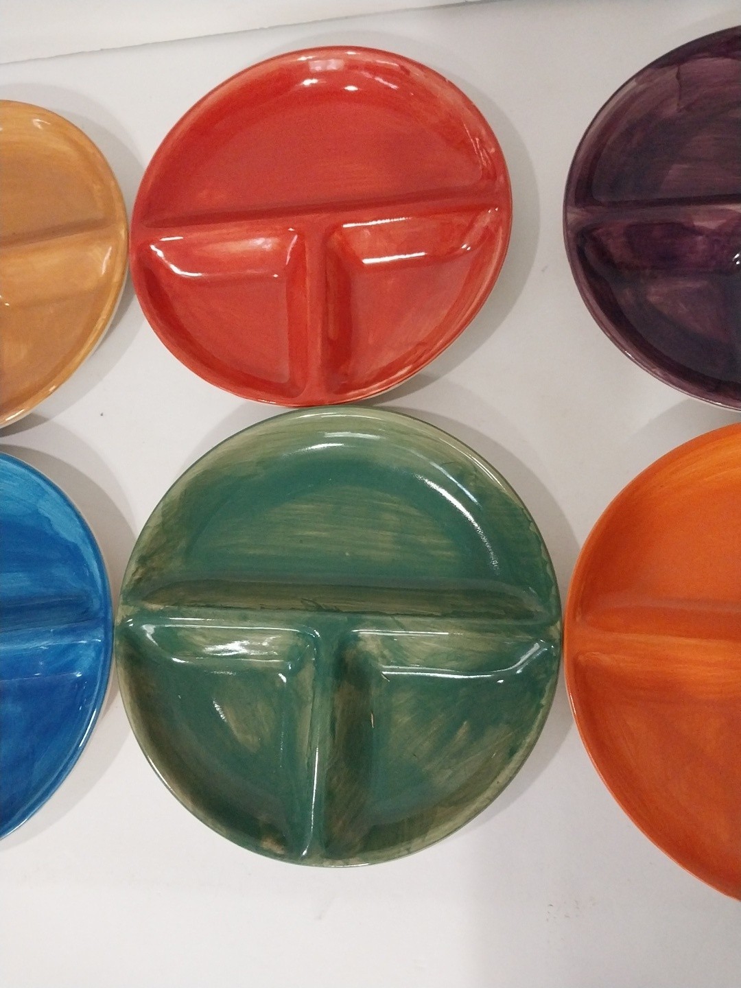 Vintage 6 Plates Ceramic Kitchen Prep Or Childrens 7 5/8″ Divided Pottery Plates