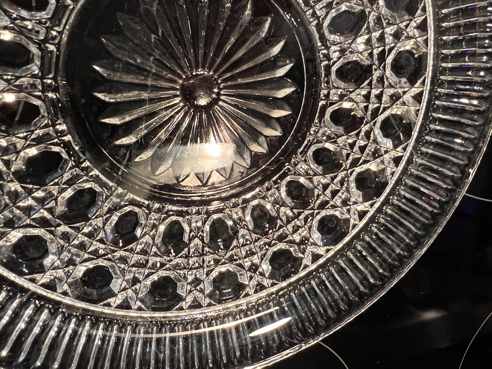 Vintage Federal Glass Windsor Clear Plate Platter Button & Cane Pattern 9″