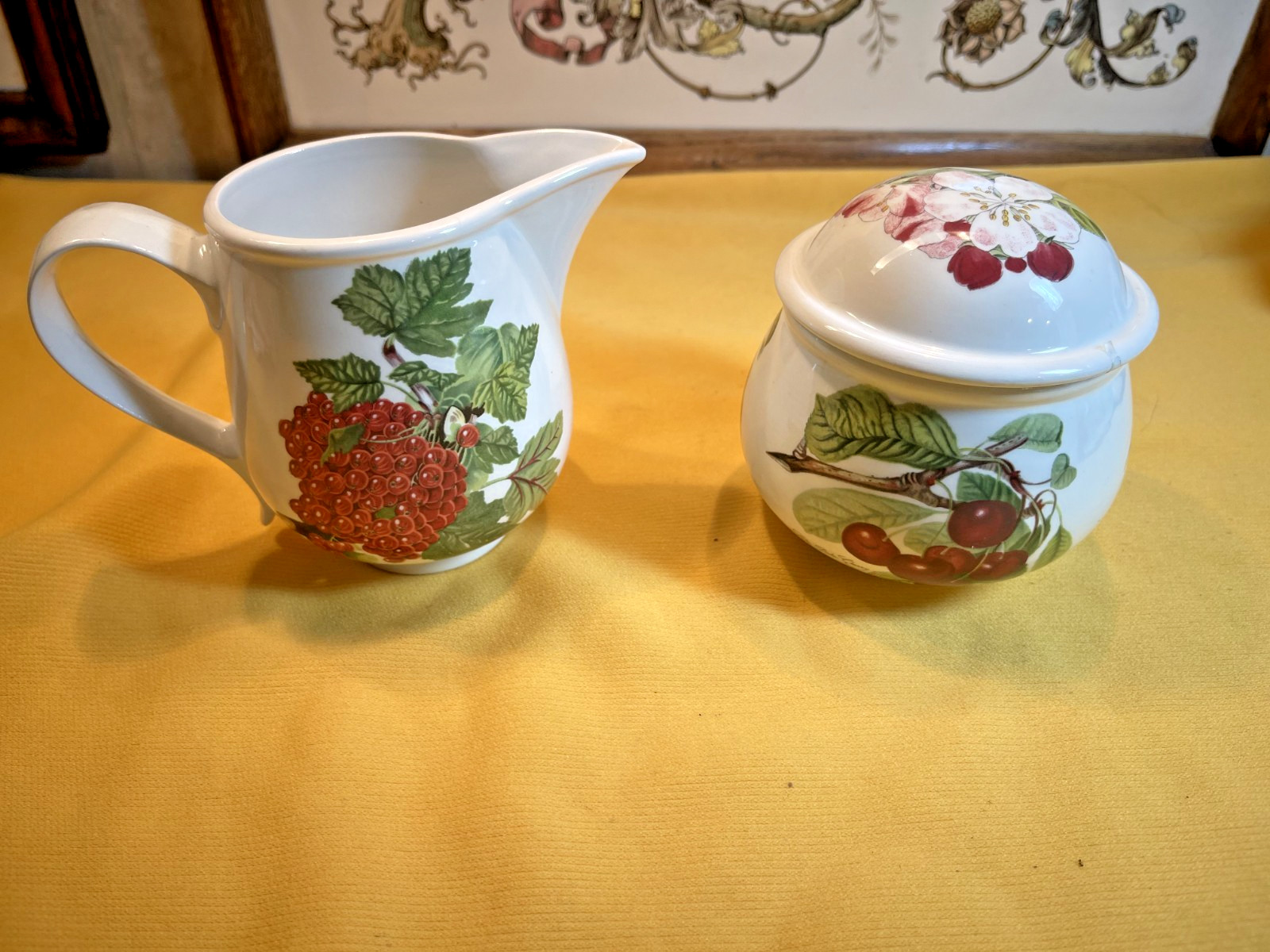 Portmeirion Pomona -Cream and Sugar -The Red Current and Cherry, Peach Plum
