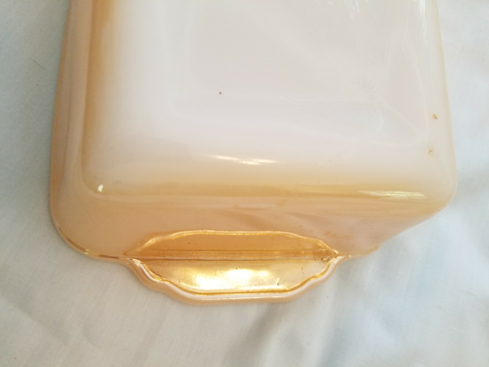 Fire King 1 Qt #409 Peach Lusterware Luster Lustre Loaf Pan iridescent