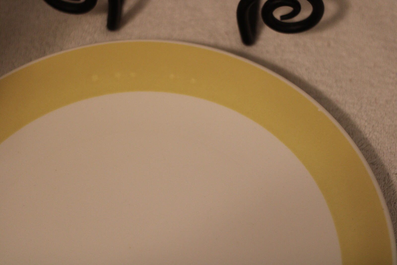 Round Yellow Rim , White, Ceramic Platter, 12 1/4 “, Made in USA, Pre Owned