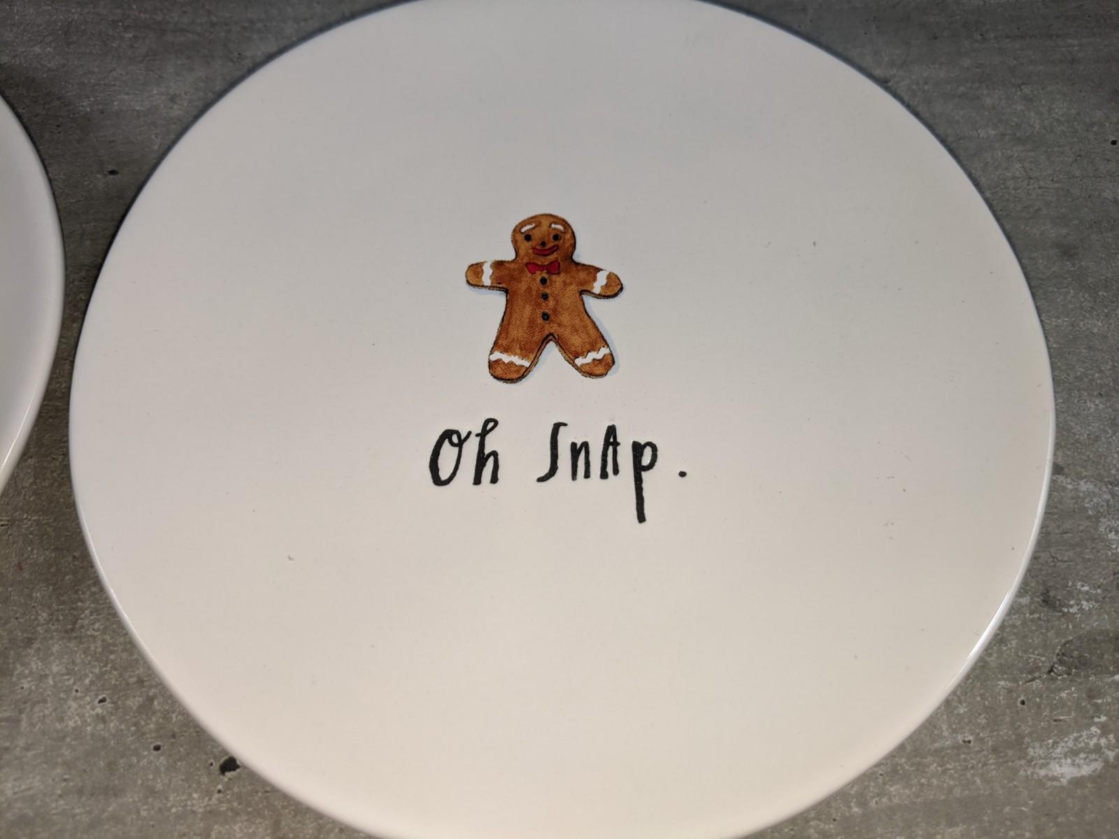 Rae Dunn Artisan OH SNAP Gingerbread Man 6″ Christmas Dessert Plates SET of 2
