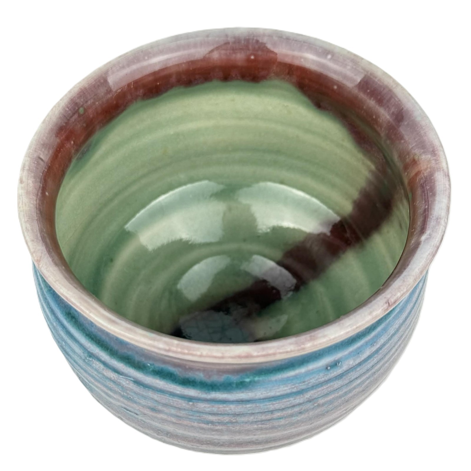 Studio Pottery Stoneware Bowl Art Decor 4.25” Artist Made Blue Violet Drip Glaze