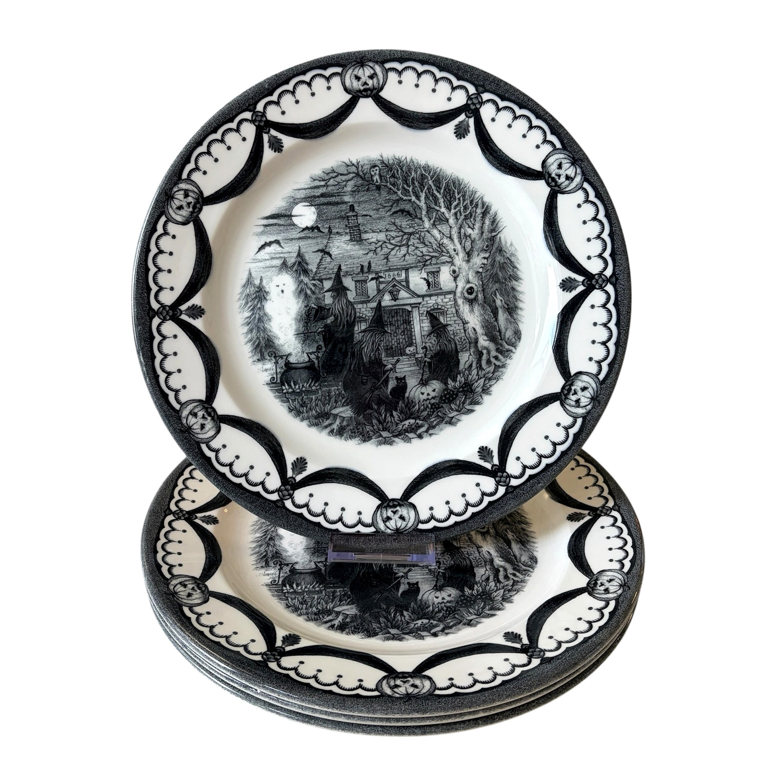 Royal Stafford Halloween Wicked Witch Dinner Plates 11in Porcelain Set of 2 New