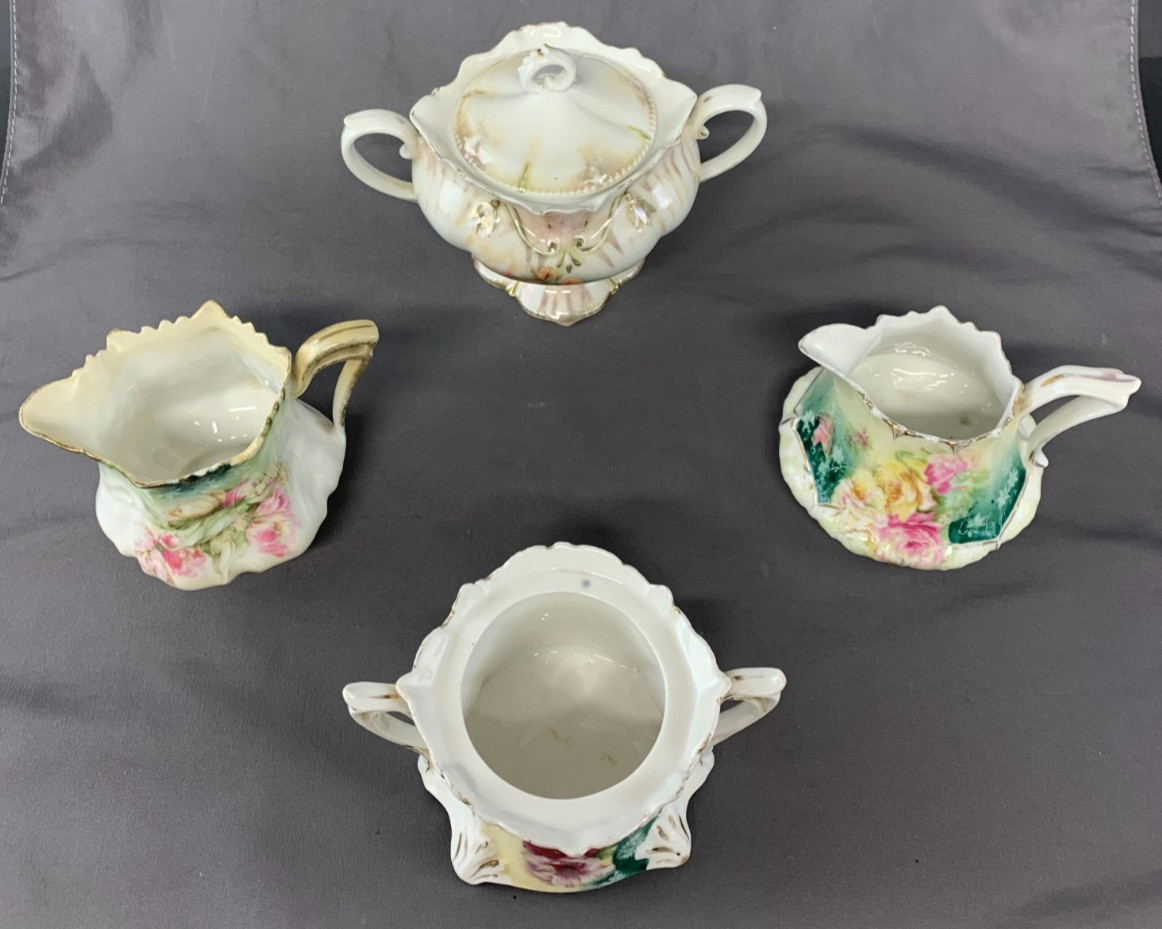 Antique RS Prussia Porcelain Lot of 4 – Creamers, Open Sugar and Covered Sugar