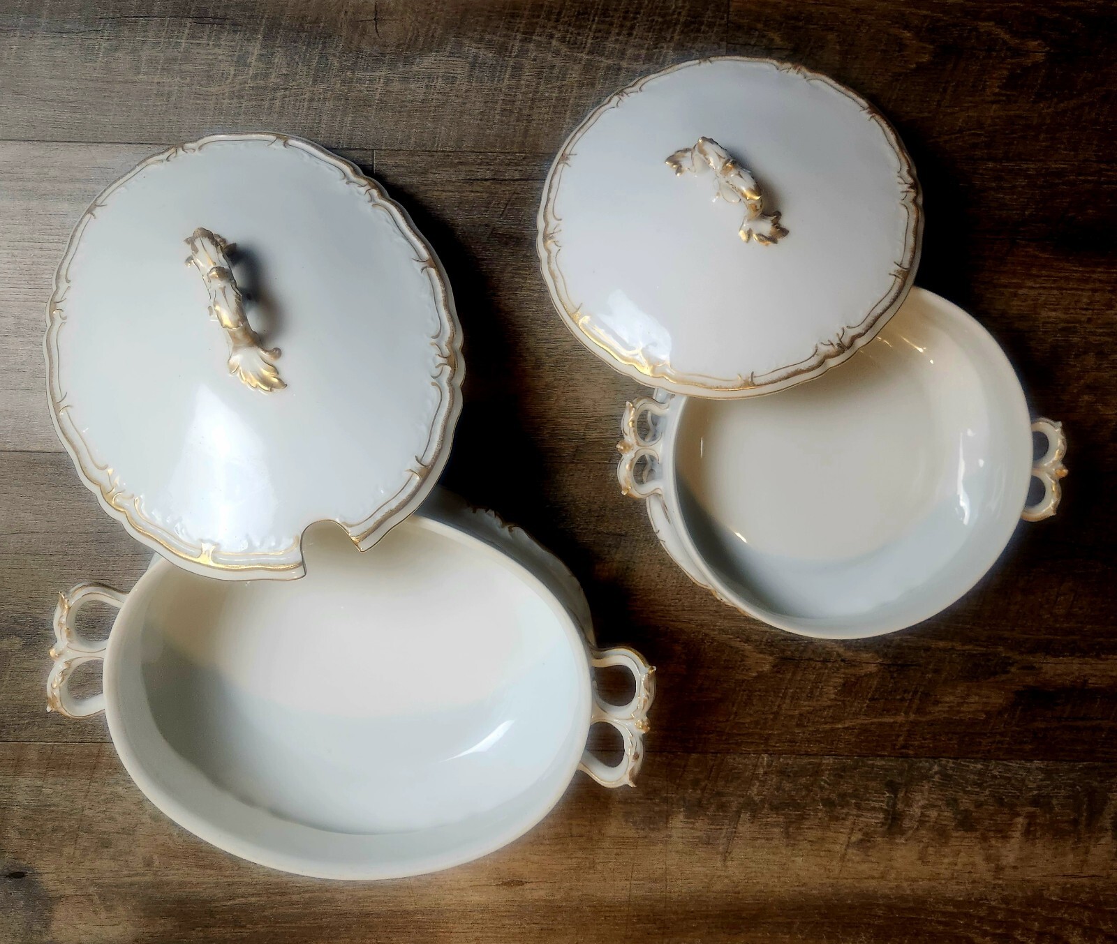 Vintage Haviland Limoges Round& Oval Set Covered Dishes White/Gold HOLIDAY