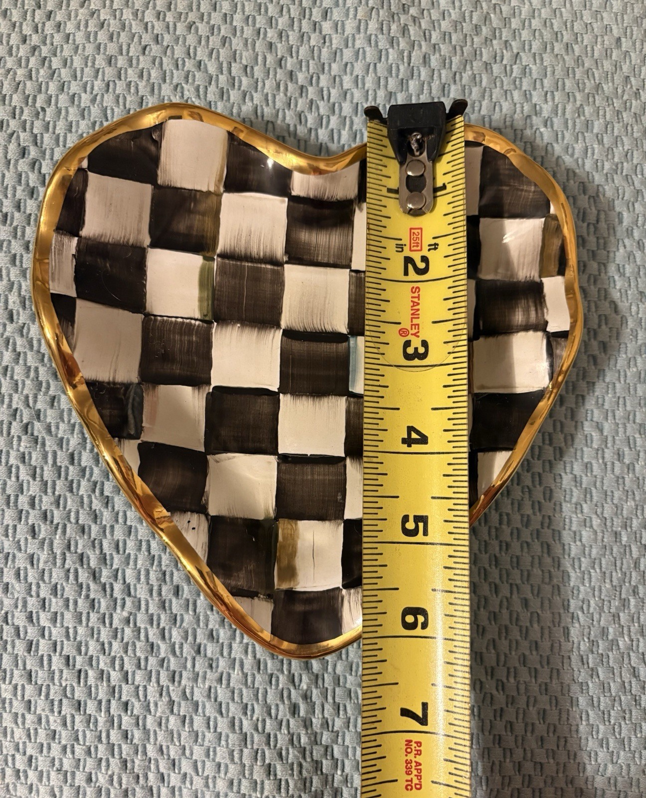 MacKenzie-Childs Courtly Check Heart Dish Tray Hand Painted Gold Trim 2012