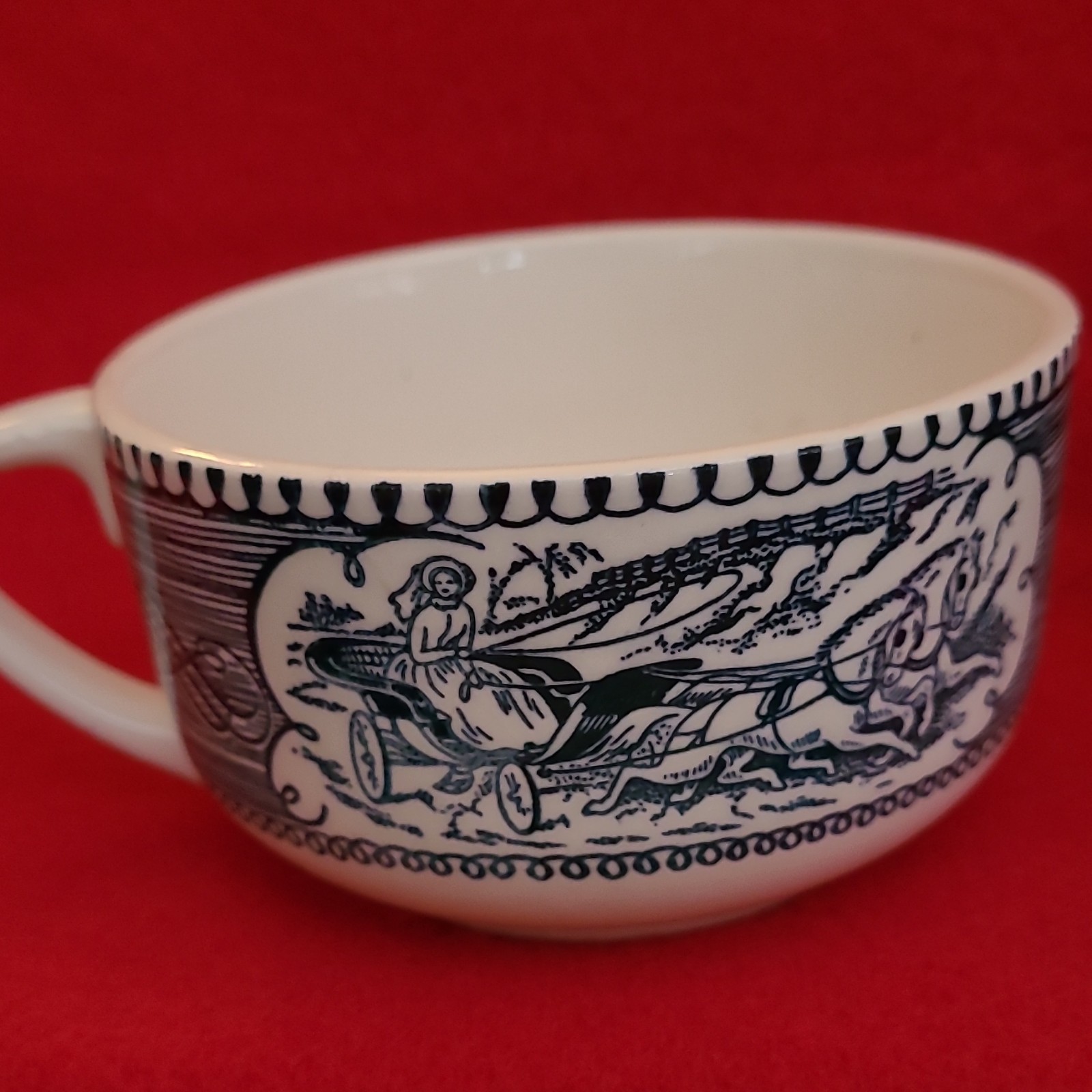 Blue and White Ceramic Pottery Cups Set of 2 Decorated with Handles
