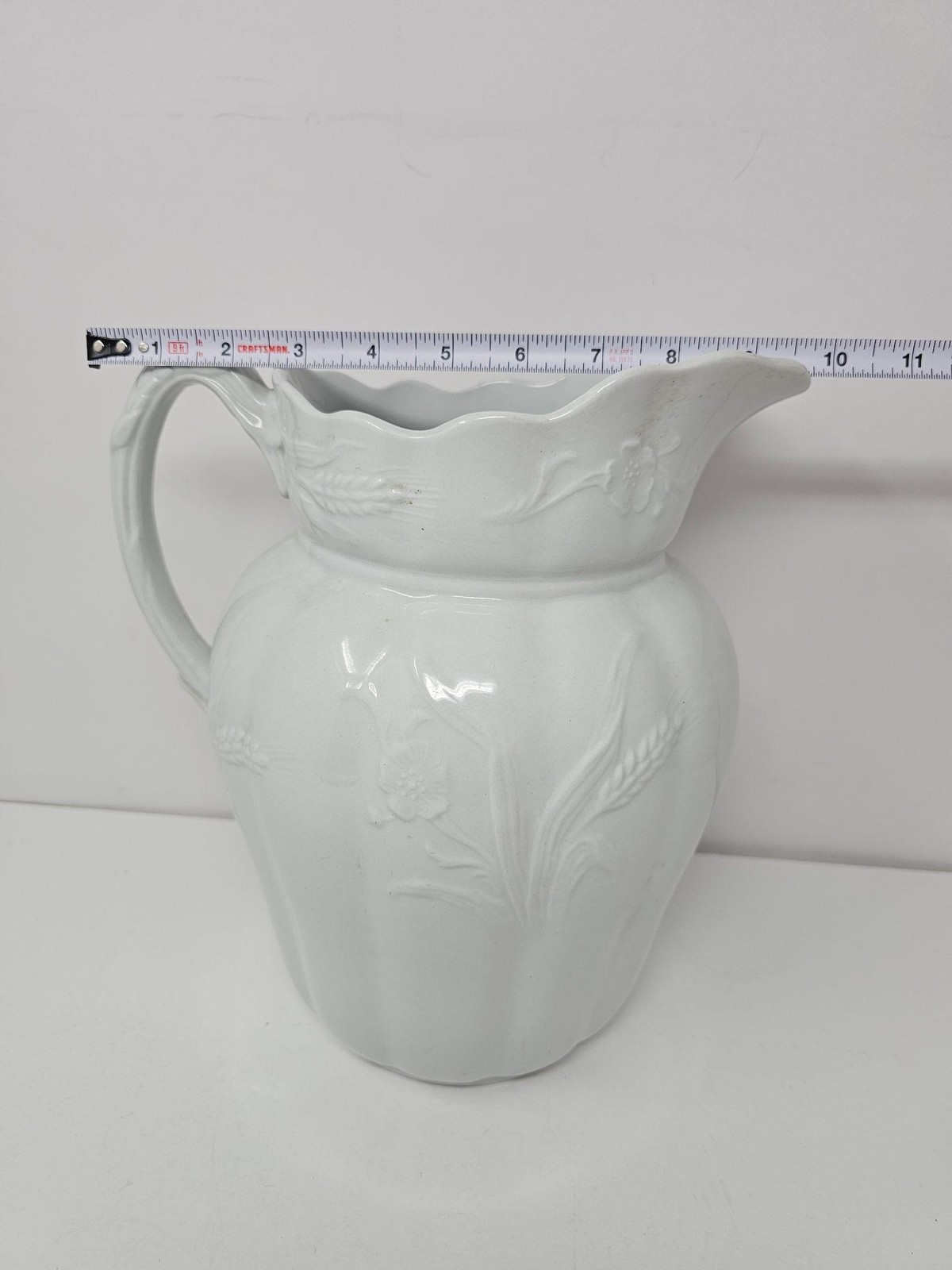 Antique Wheat And Rose 11″ White Ironstone Pitcher Alfred Meakin England 1800’s