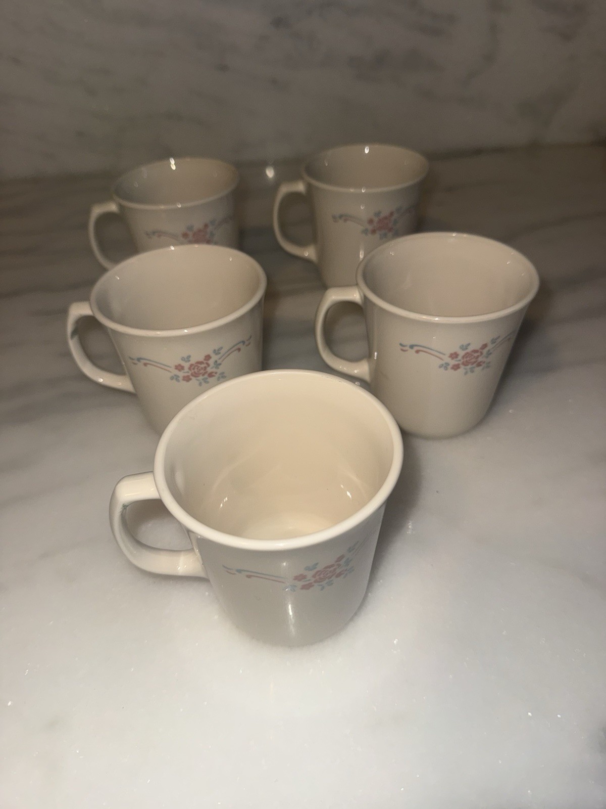 Corning Ware Corelle English Breakfast Coffee Mugs and Tea Cups Set of 5 Vintage