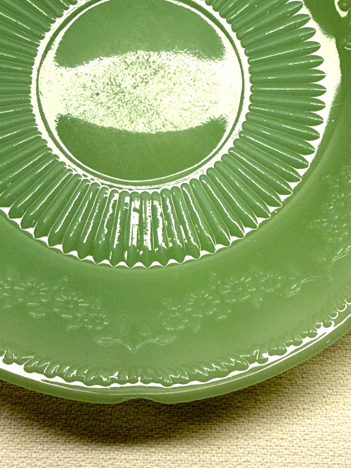 Vintage Fire King Jadeite Alice Saucer Plate 6″ Floral Scalloped Edge Unmarked