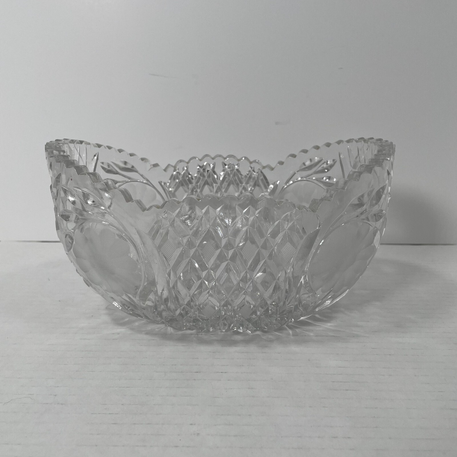 Brilliant Cut Glass Oval Bowl -Floral – 8 in. x 5.75 in. x 4.75 in. Sawtooth Rim