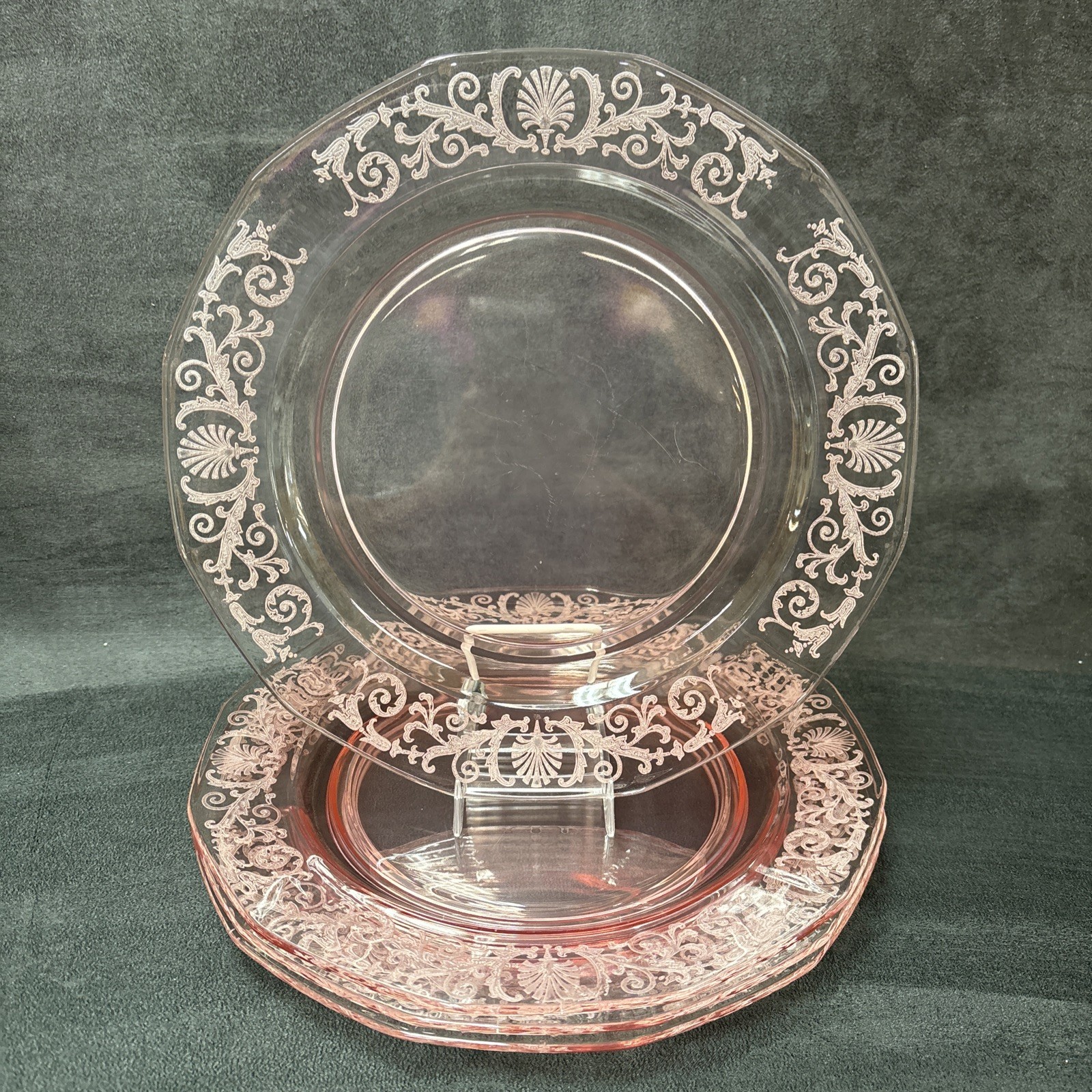 Fostoria VERSAILLES- PINK Etched Design (Large) Dinner Plate 10 1/4 inches