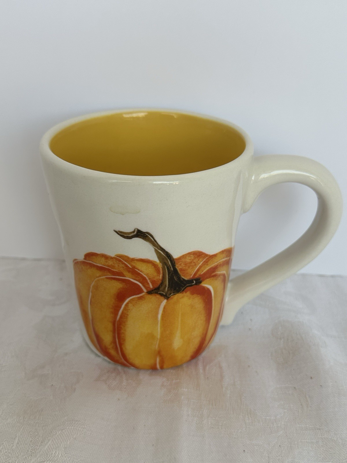 Beautiful Robert Stanley Orange Pumpkin Coffee Mug 16 oz. Autumn Embossed Orange