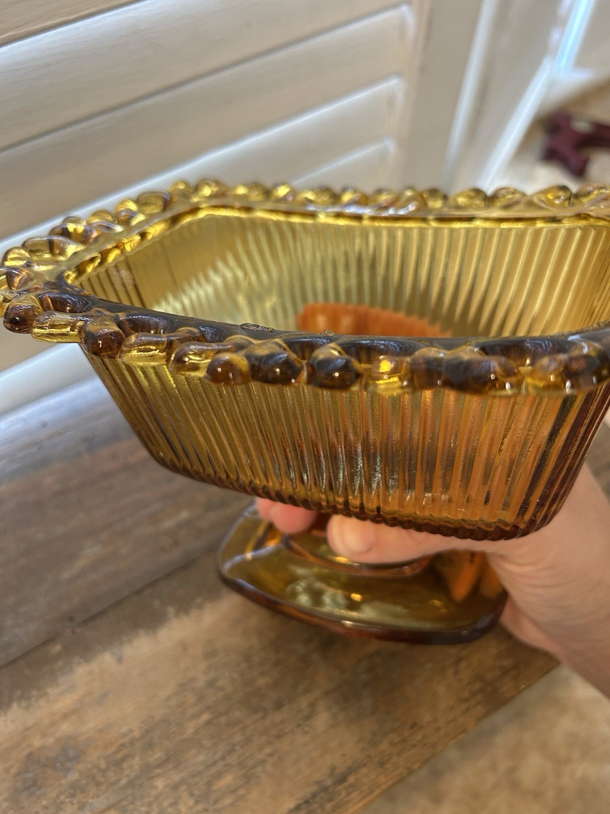 Indiana Glass Company “Lace Edge” Amber candy dish