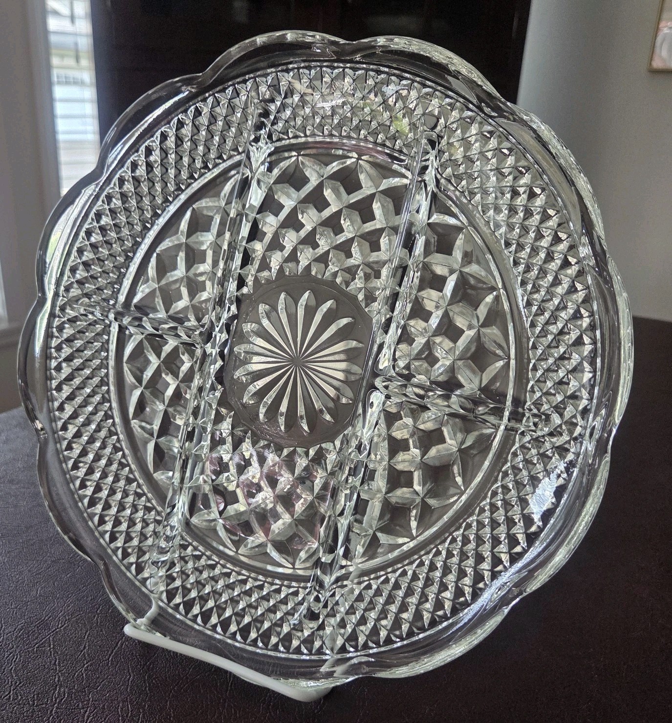 Vintage Anchor Hocking Wexford Clear Glass Five-Part Relish Platter; 11″